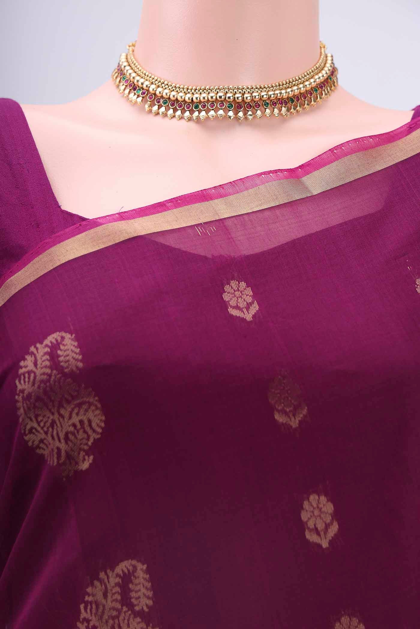 Purple Kora Cotton Saree - Image 2