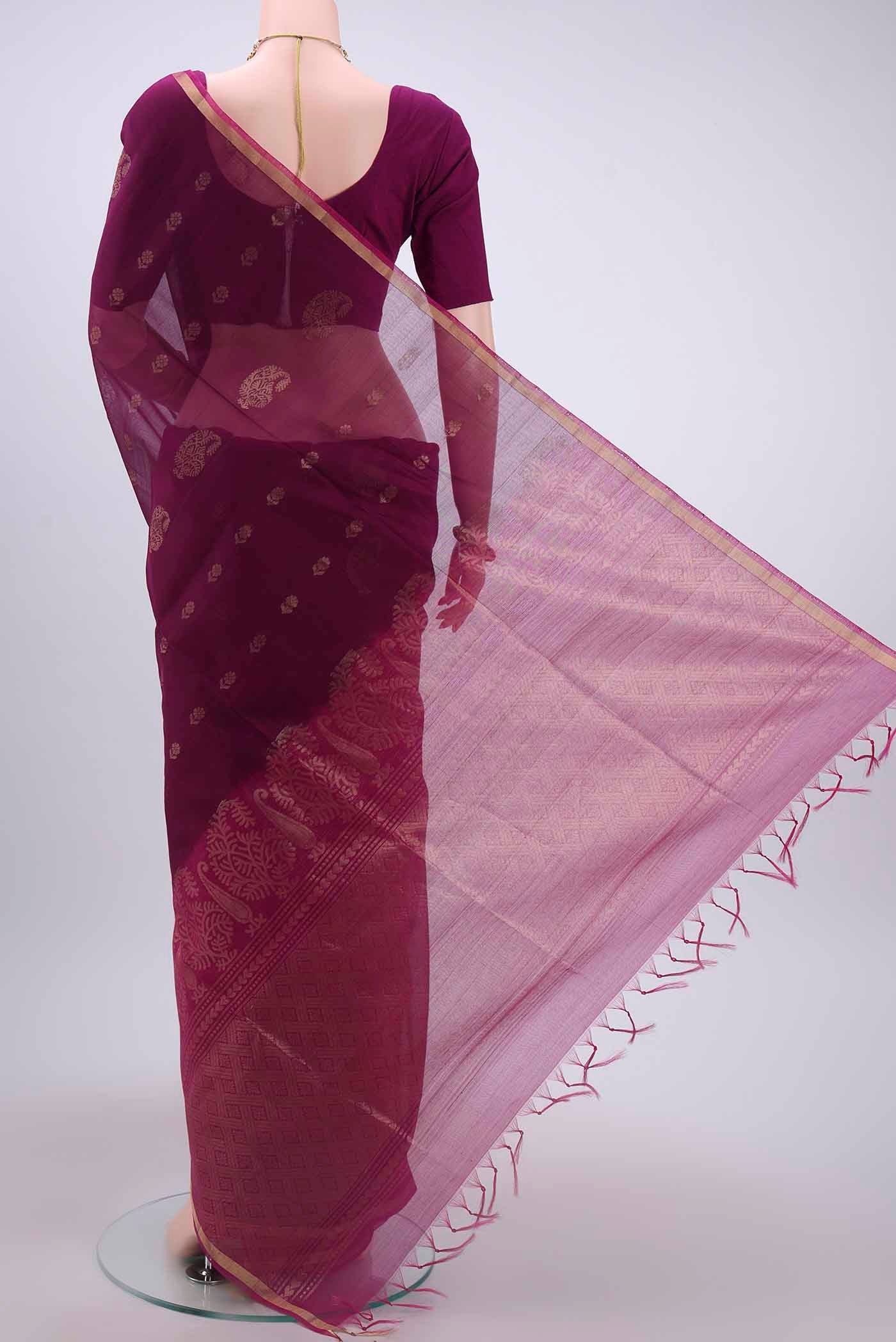 Purple Kora Cotton Saree - Image 3