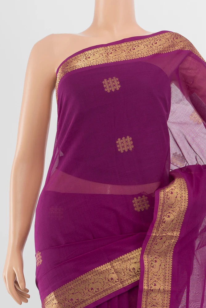 Magenta Kanchi Cotton Saree - Image 2