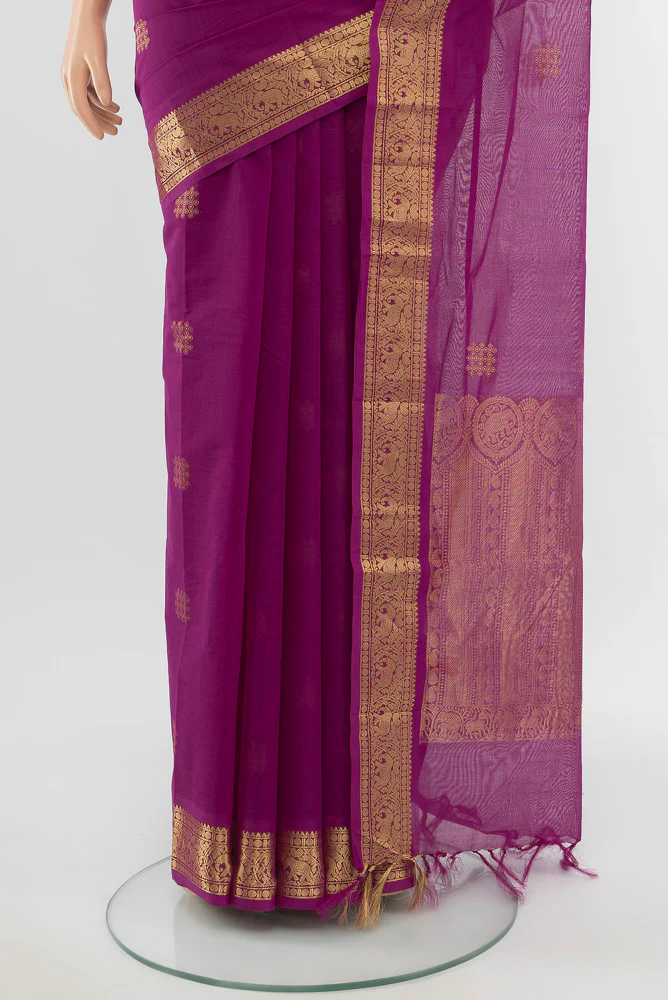 Magenta Kanchi Cotton Saree - Image 3
