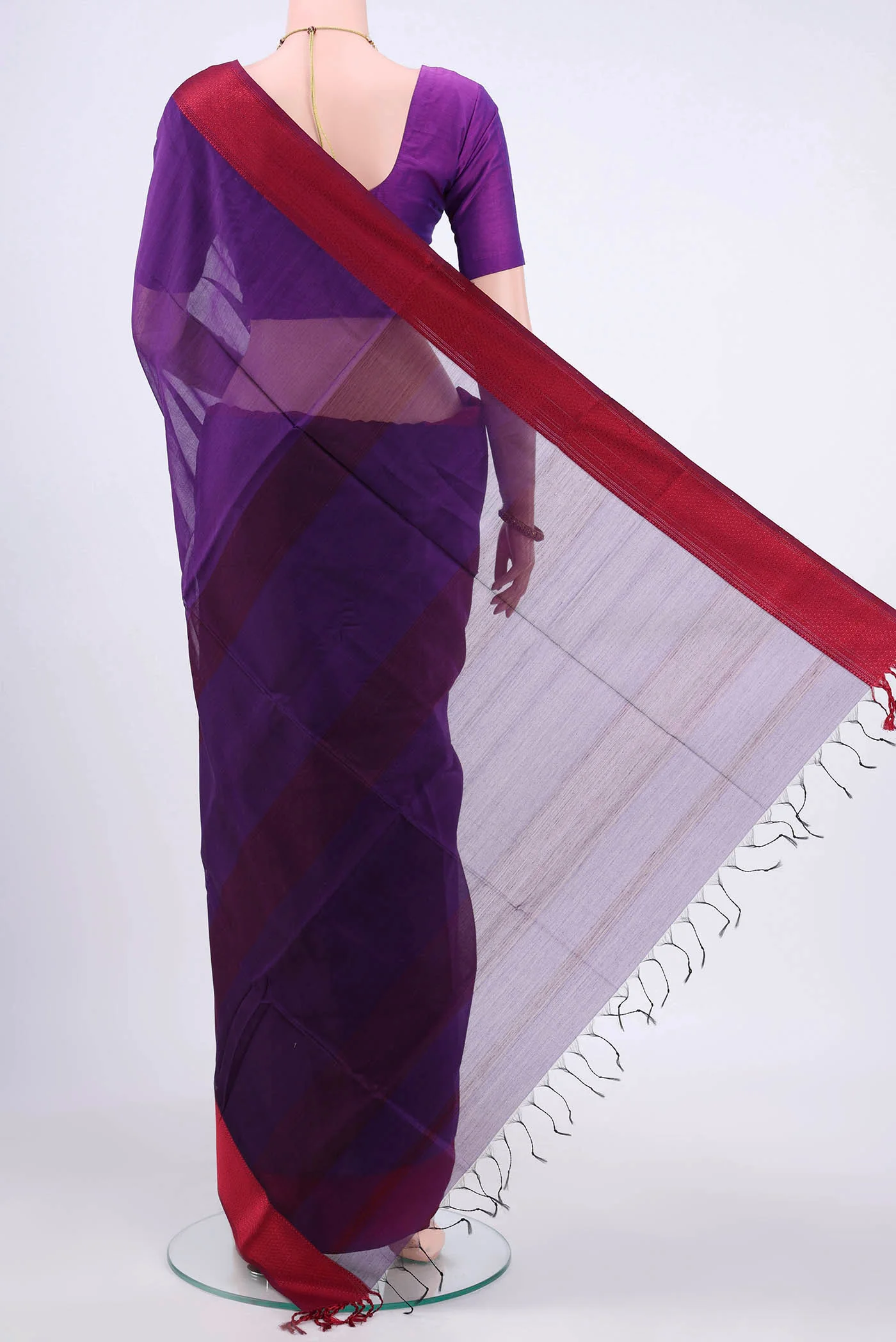 Purple Maheshwari Silk Cotton Saree - Image 3