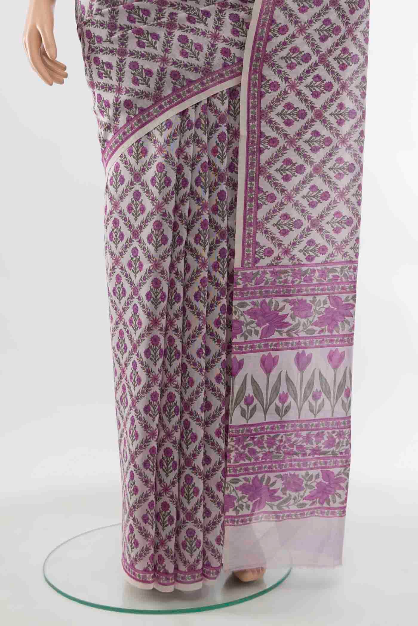 Purple Maheshwari Silk Cotton Saree - Image 3