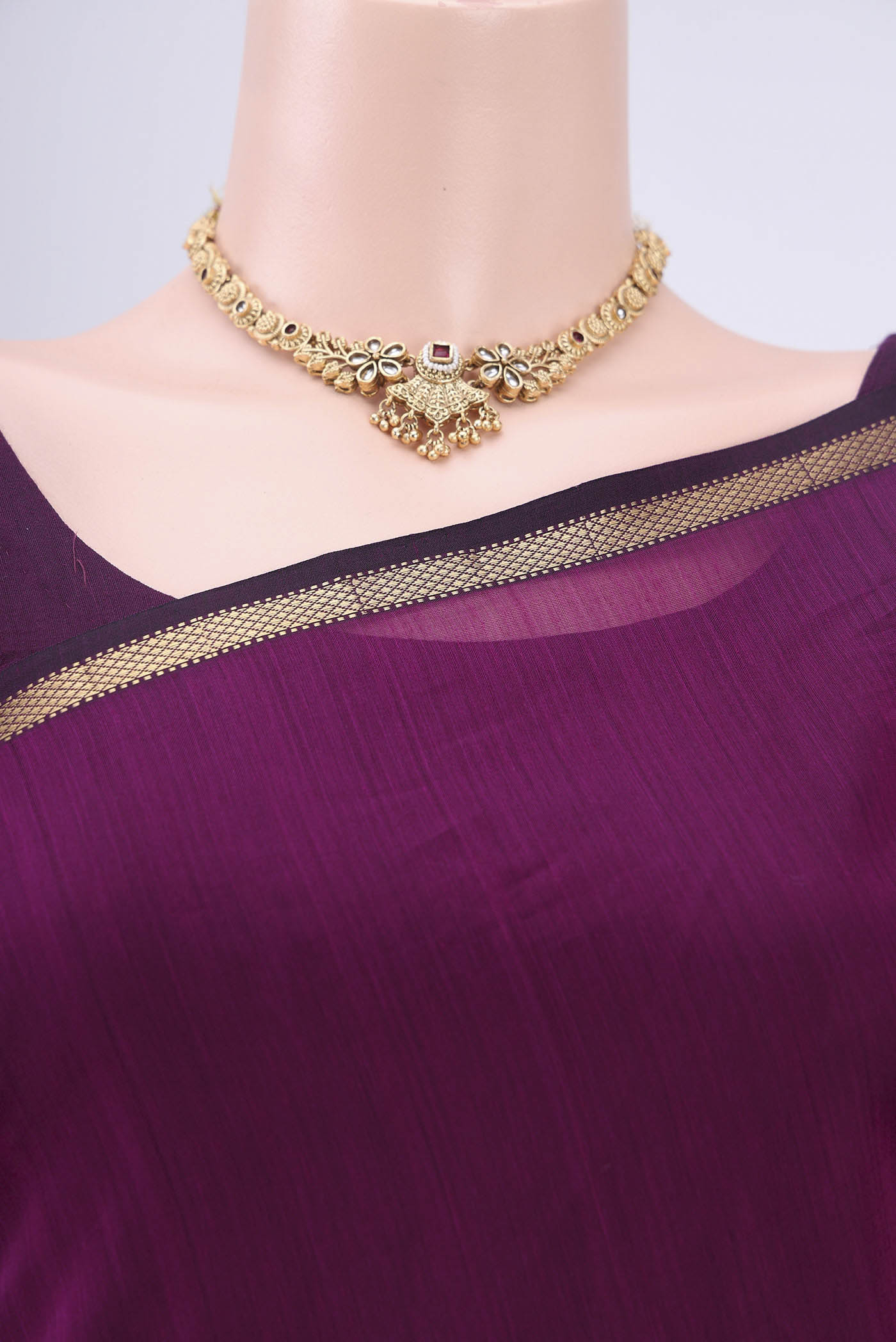Purple Maheshwari Silk Cotton Saree - Image 2