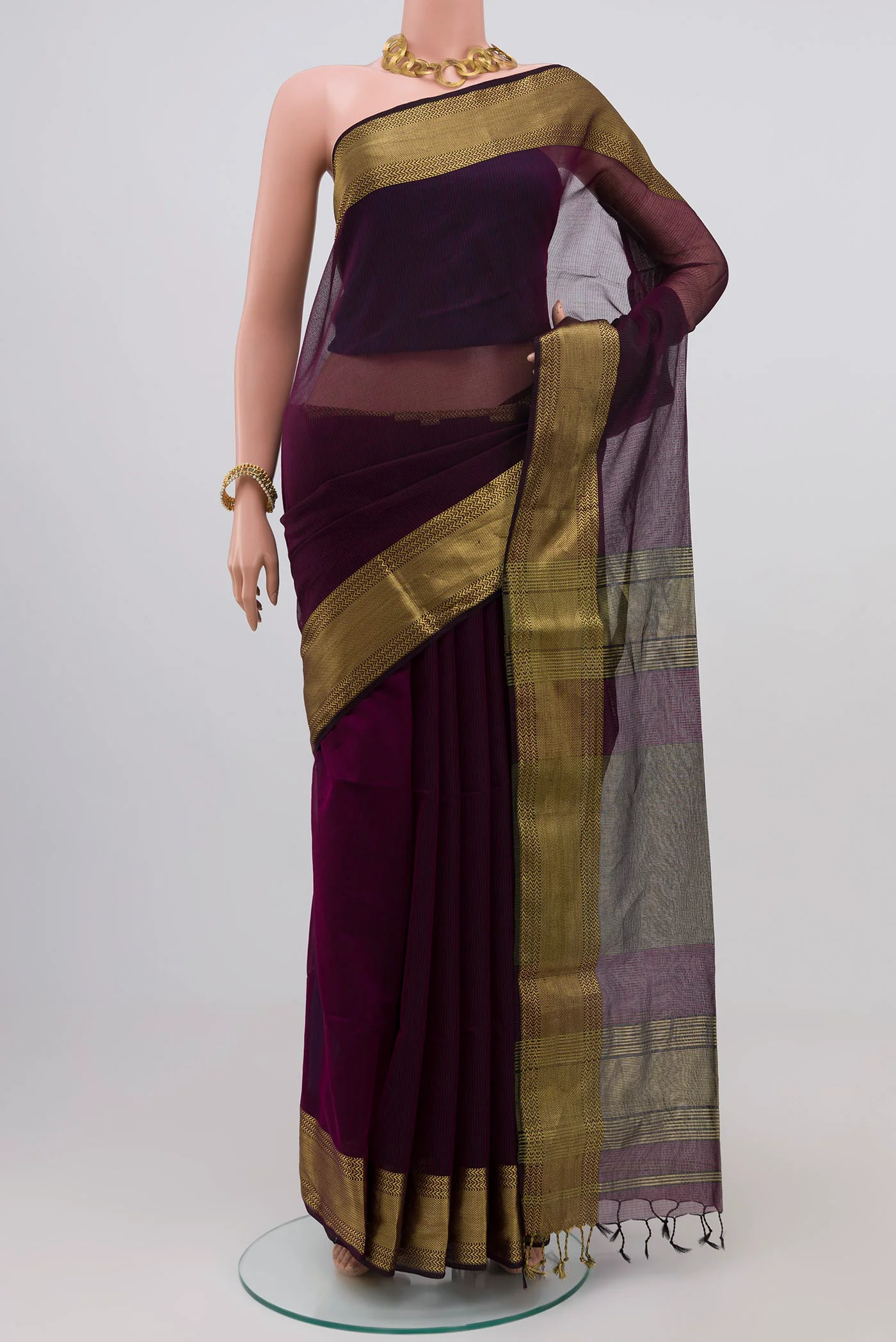 Purple Maheshwari Silk Cotton Saree