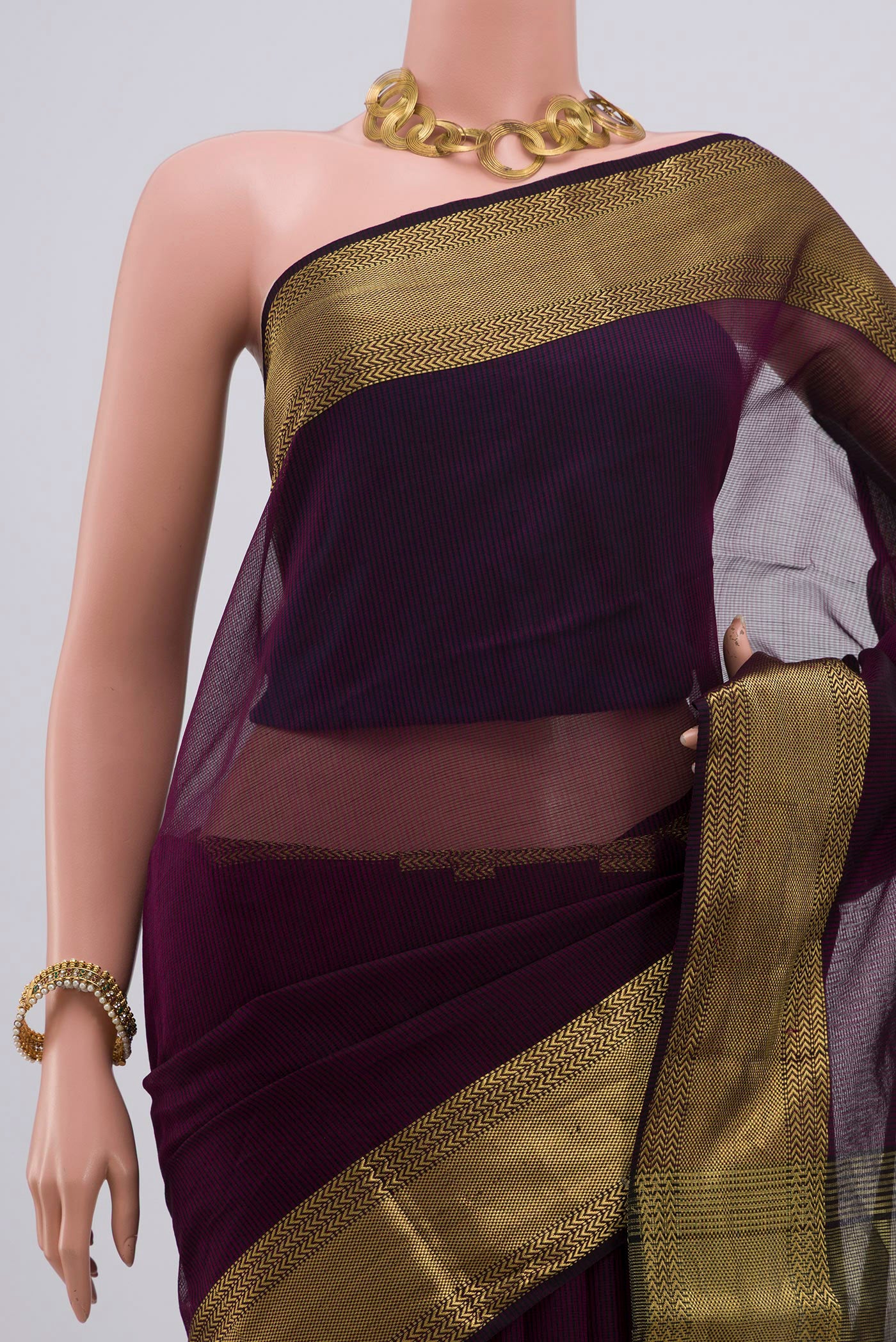 Purple Maheshwari Silk Cotton Saree - Image 2