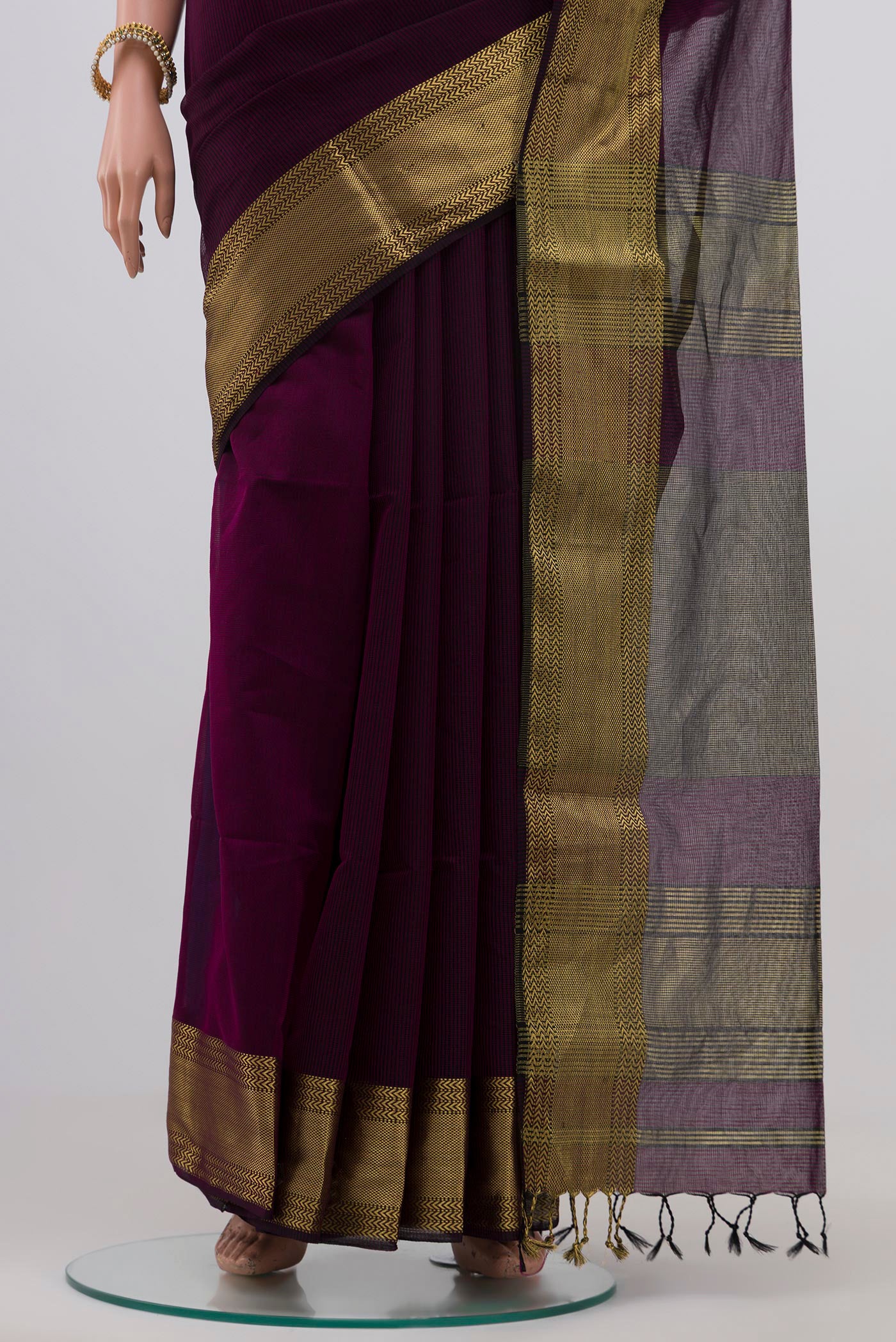 Purple Maheshwari Silk Cotton Saree - Image 3