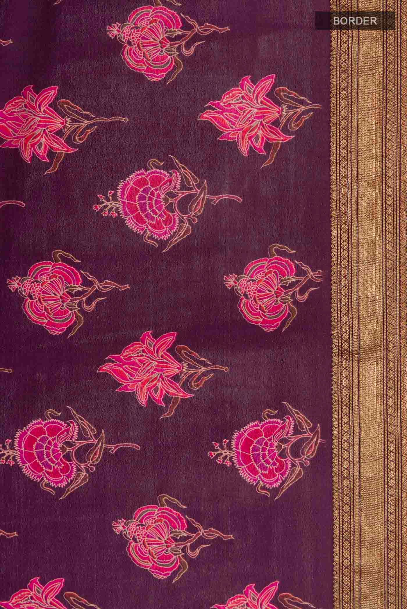 Purple Mysore Crepe Saree - Image 3
