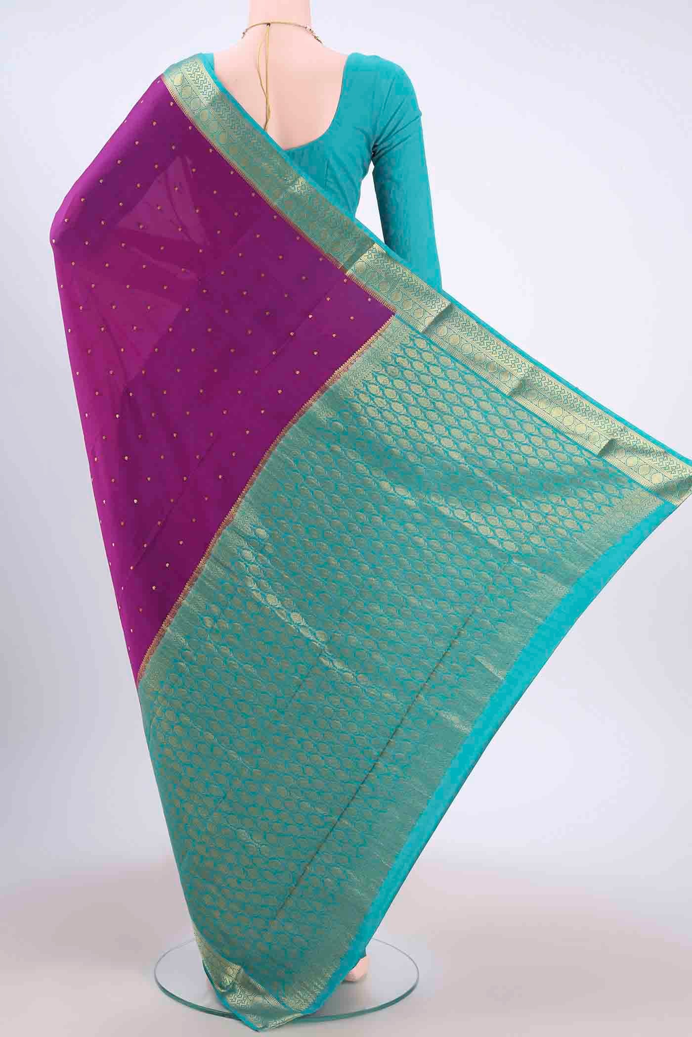 Purple Mysore Crepe Saree - Image 3