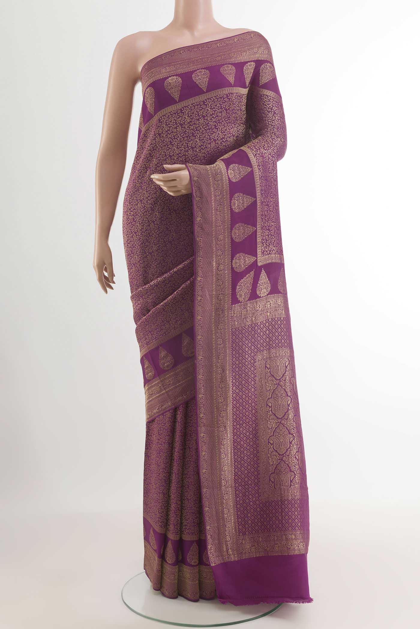 Purple Mysore Crepe Saree