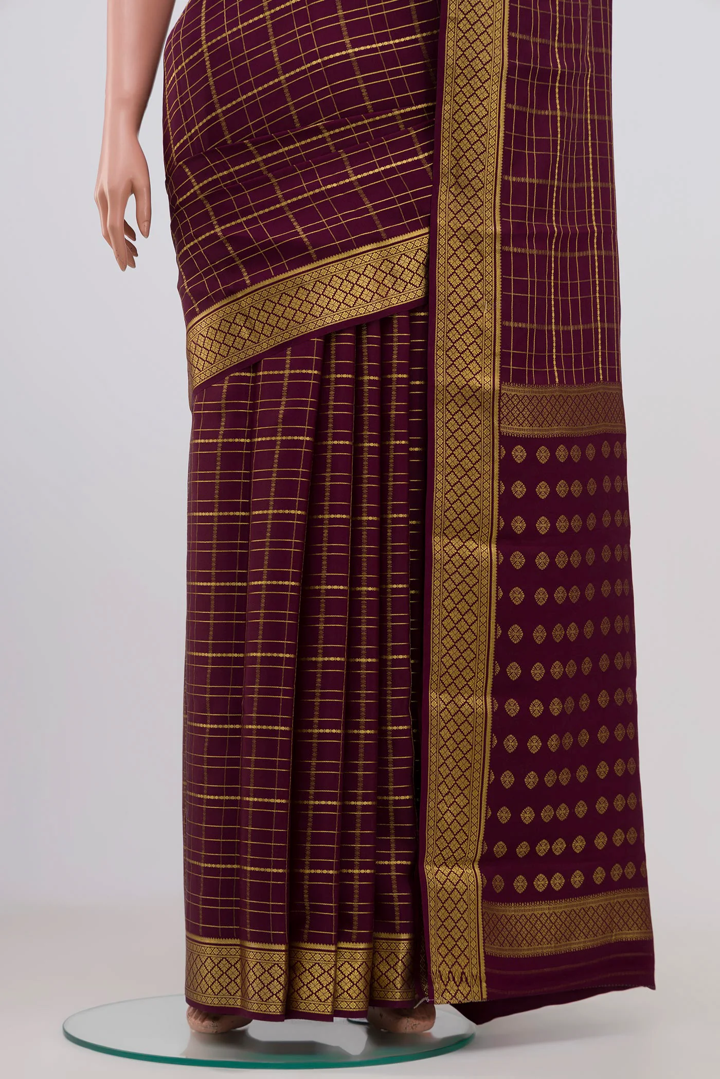 Burgundy Mysore Crepe Saree - Image 3