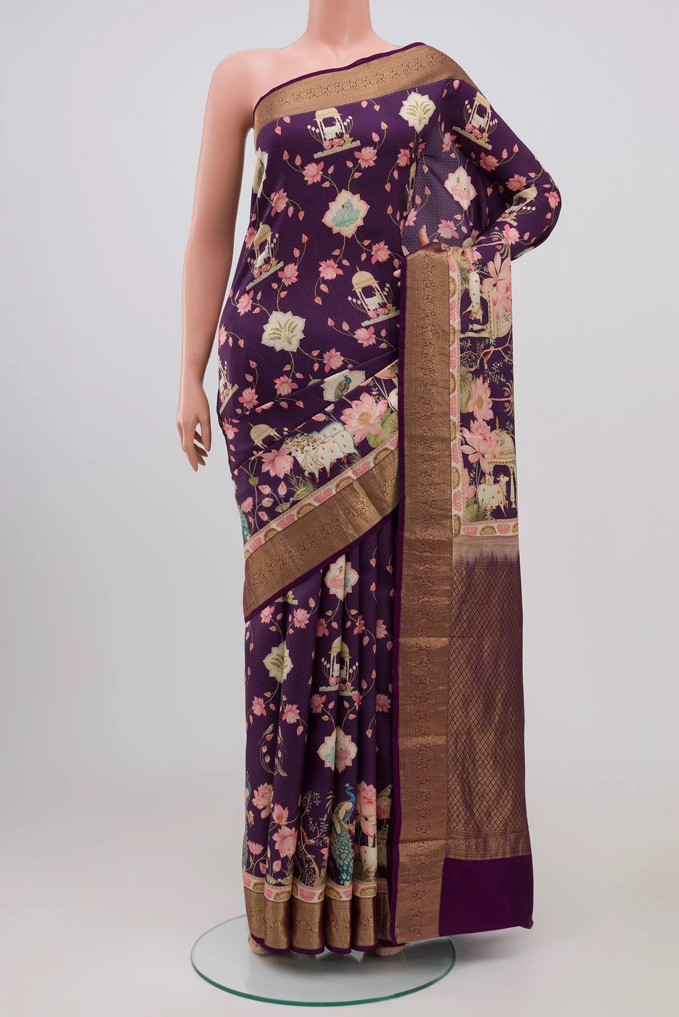 Purple Printed Silk Saree