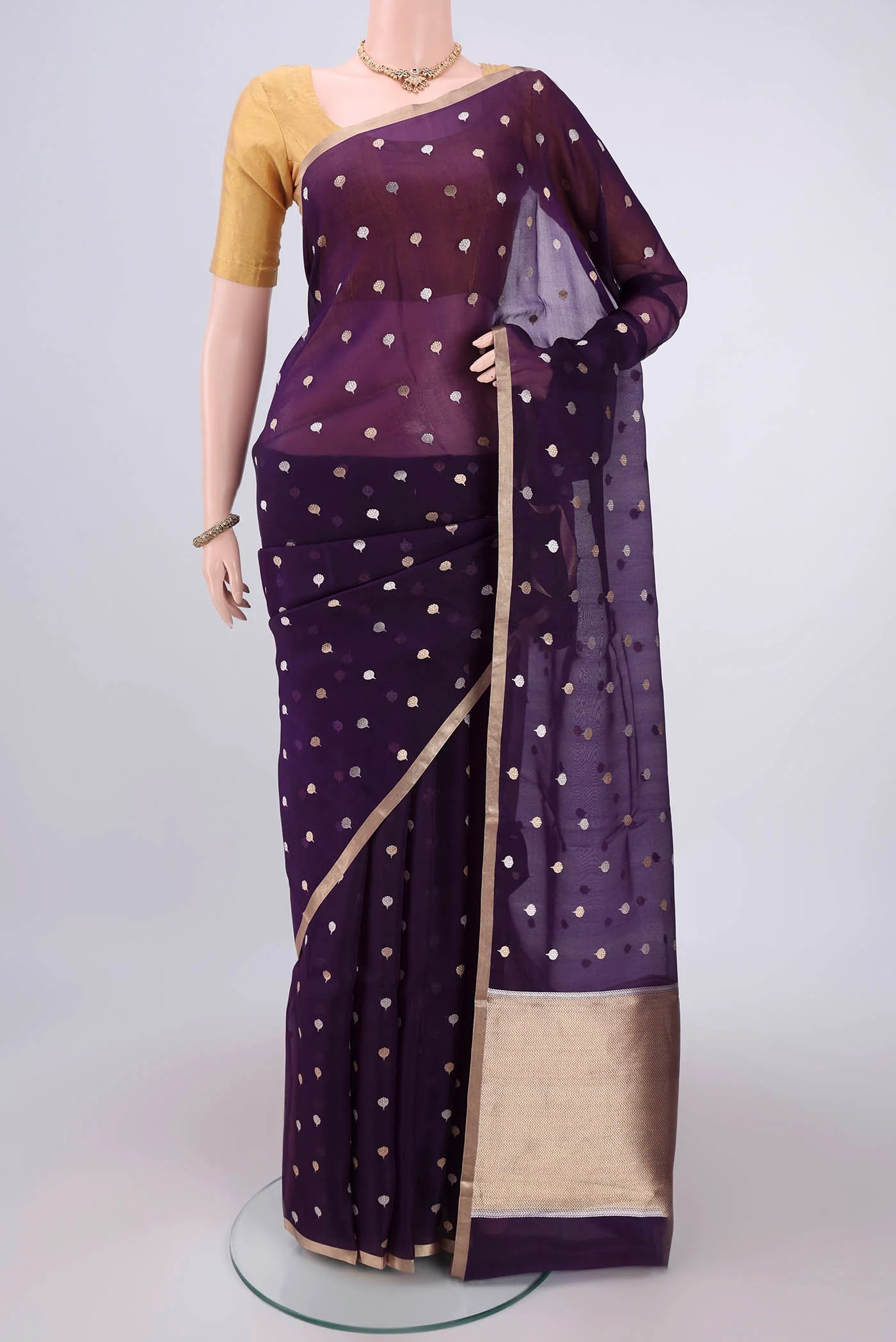 Purple Banarasi Kora Silk Saree