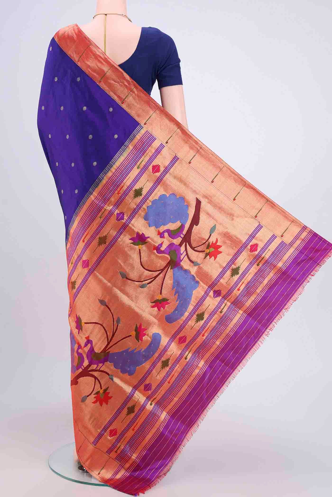 Dark Blue Paithani Silk Saree - Image 3