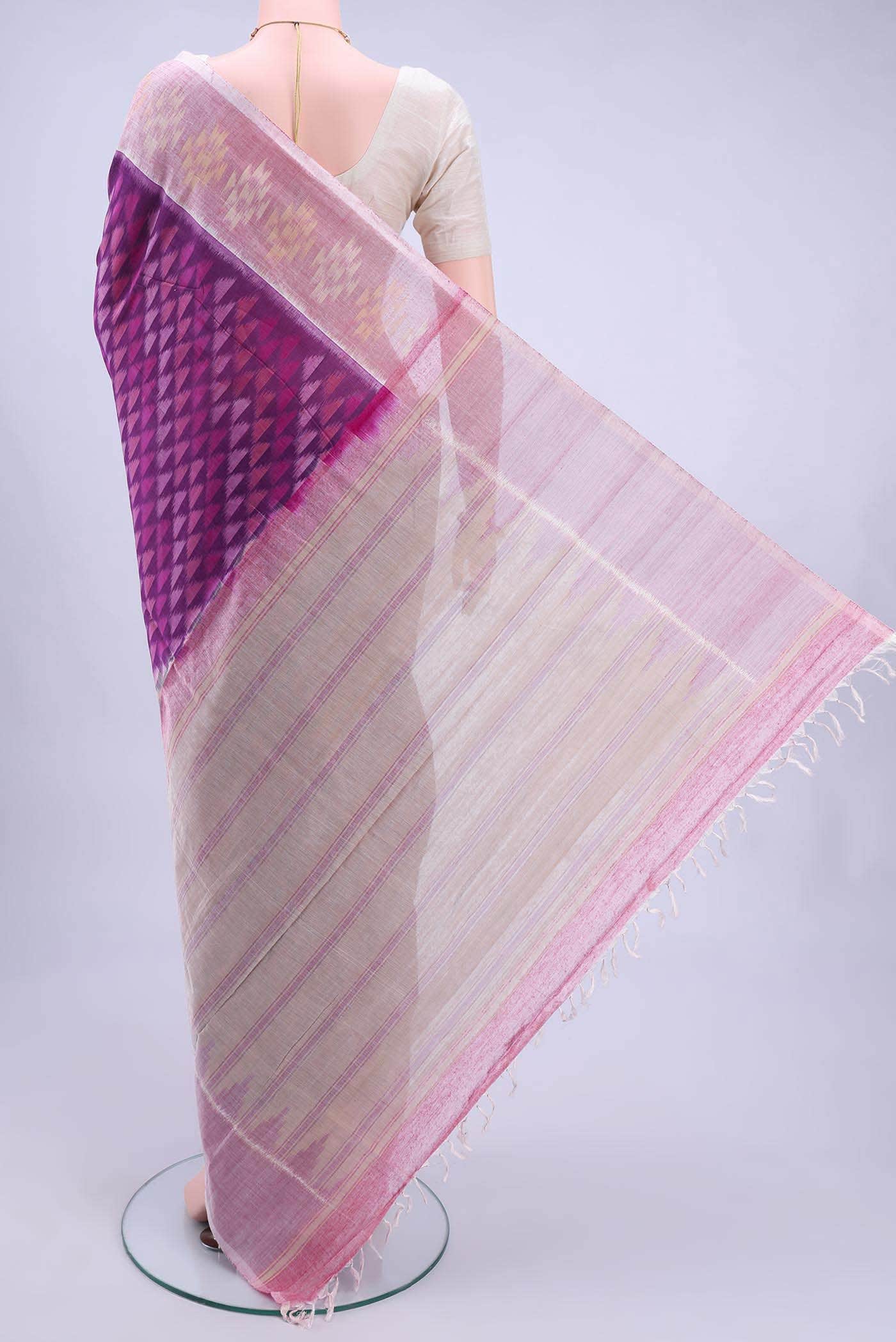 Purple Pochampally Cotton Saree - Image 2