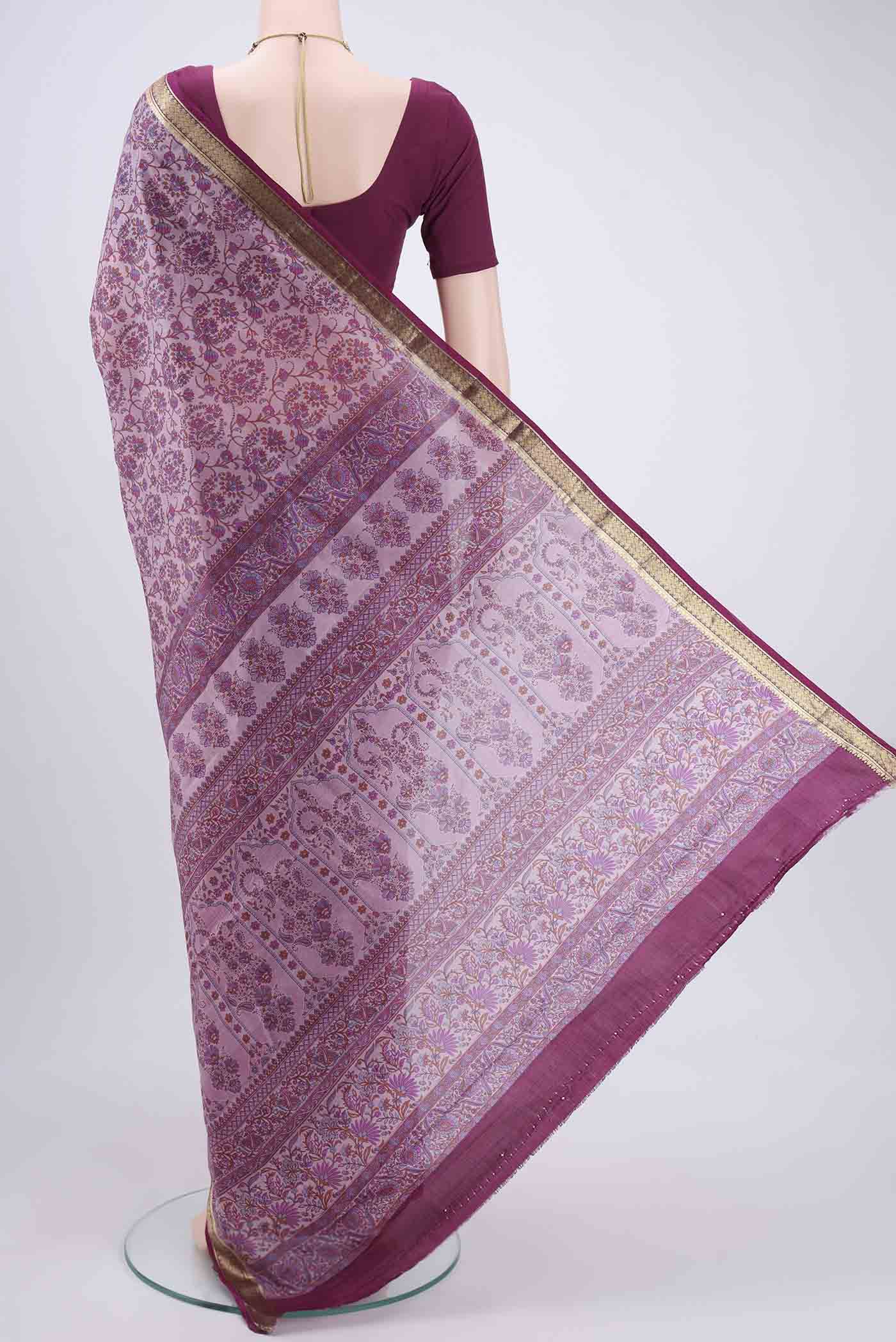 Lavender Printed Silk Saree - Image 3