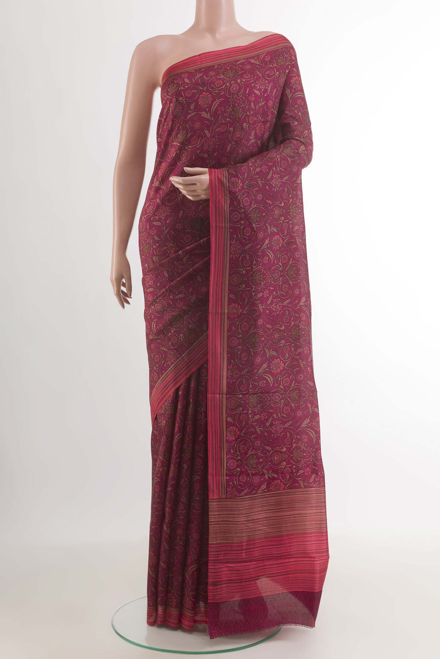 Magenta Printed Silk Saree
