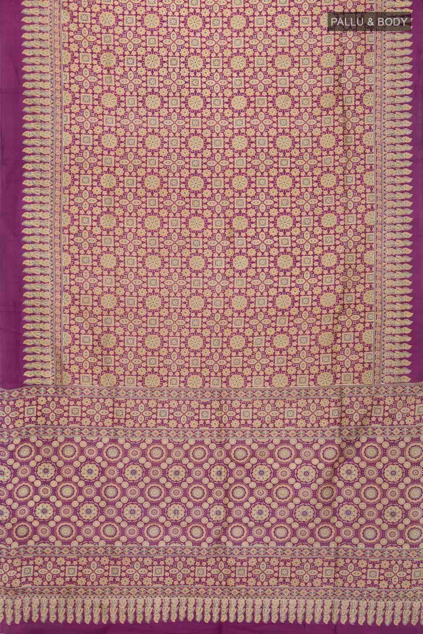 Purple Printed Silk Saree - Image 2