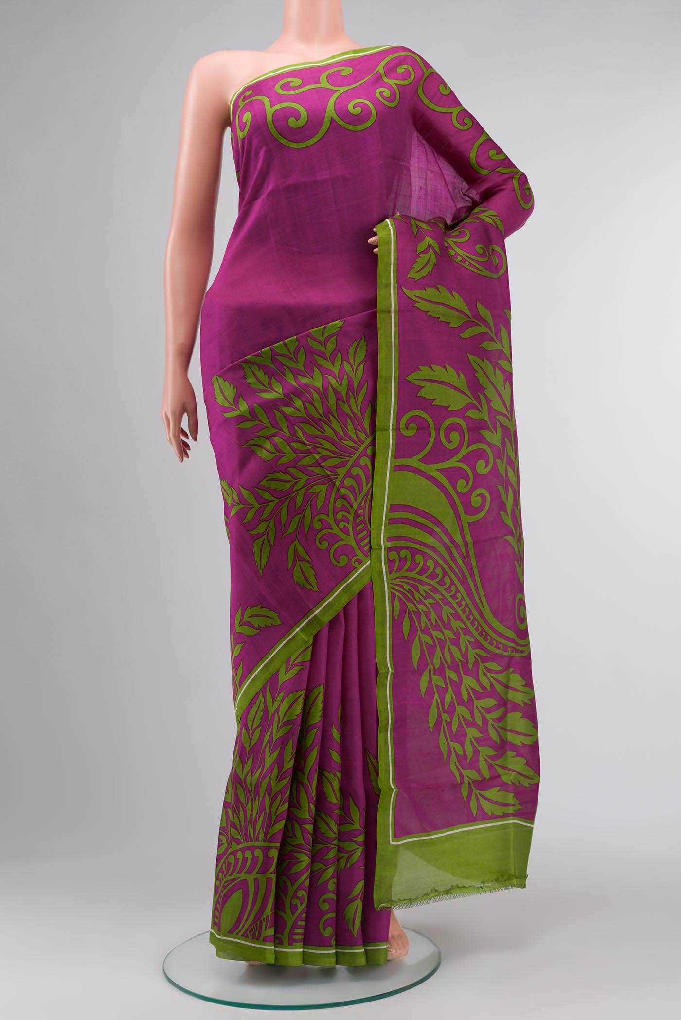 Purple Printed Silk Saree