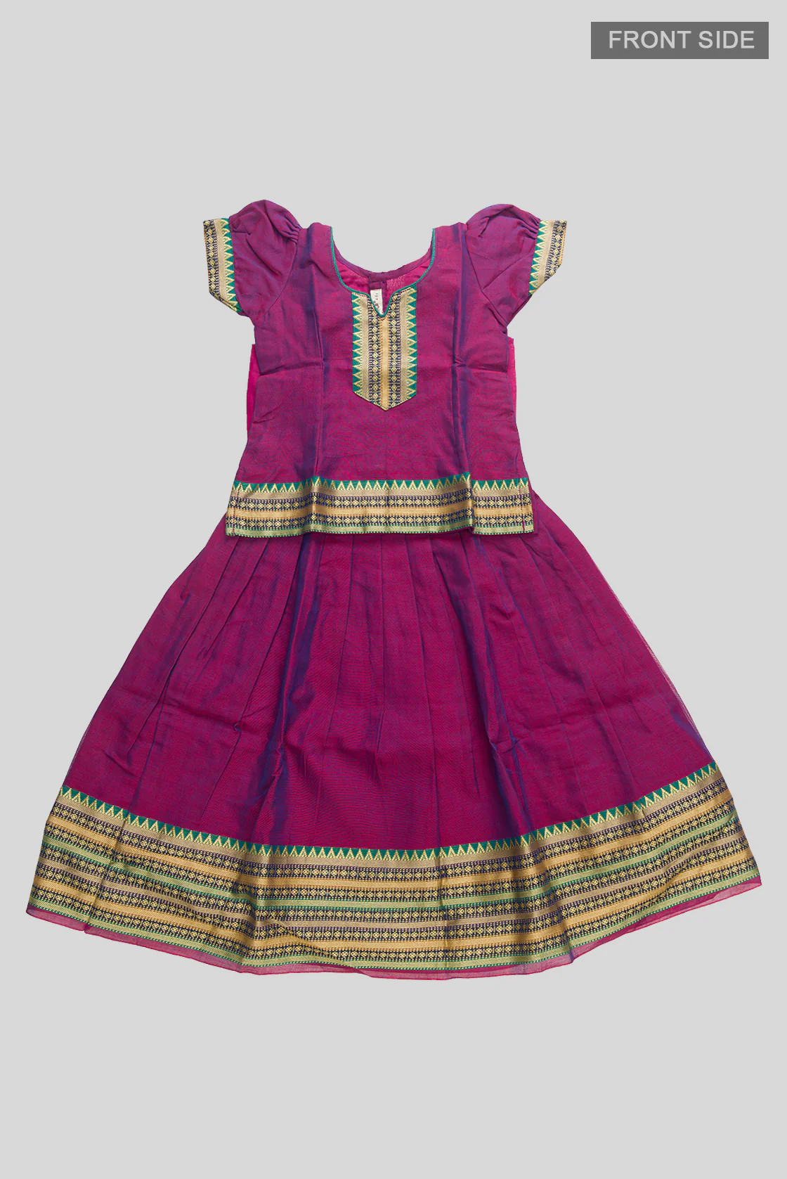 Purple Readymade Cotton Pavadai Set  | Lehanga & Blouse - Image 2