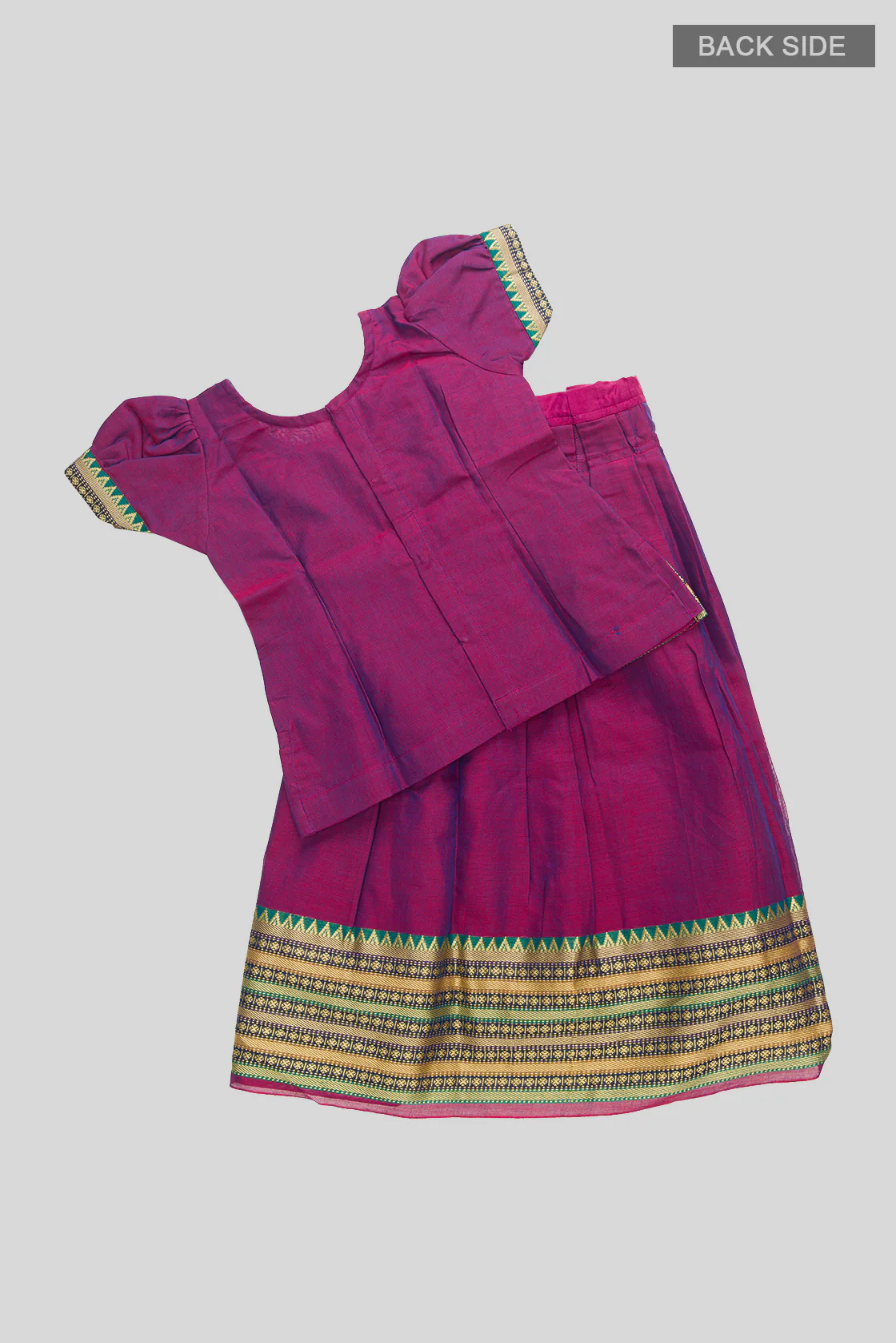 Purple Readymade Cotton Pavadai Set  | Lehanga & Blouse - Image 3