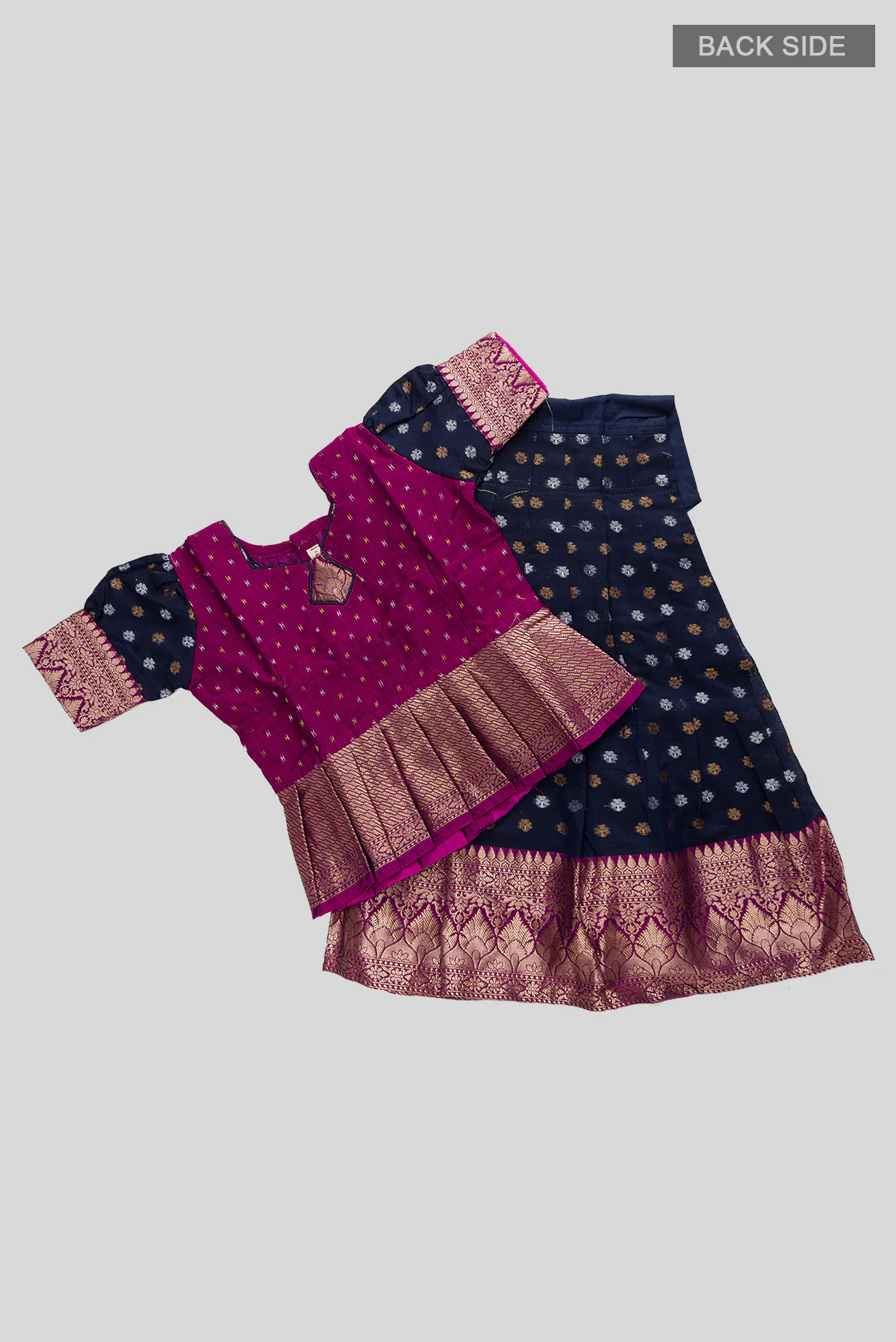 Purple Readymade Cotton Pavadai Set  | Lehanga & Blouse - Image 3