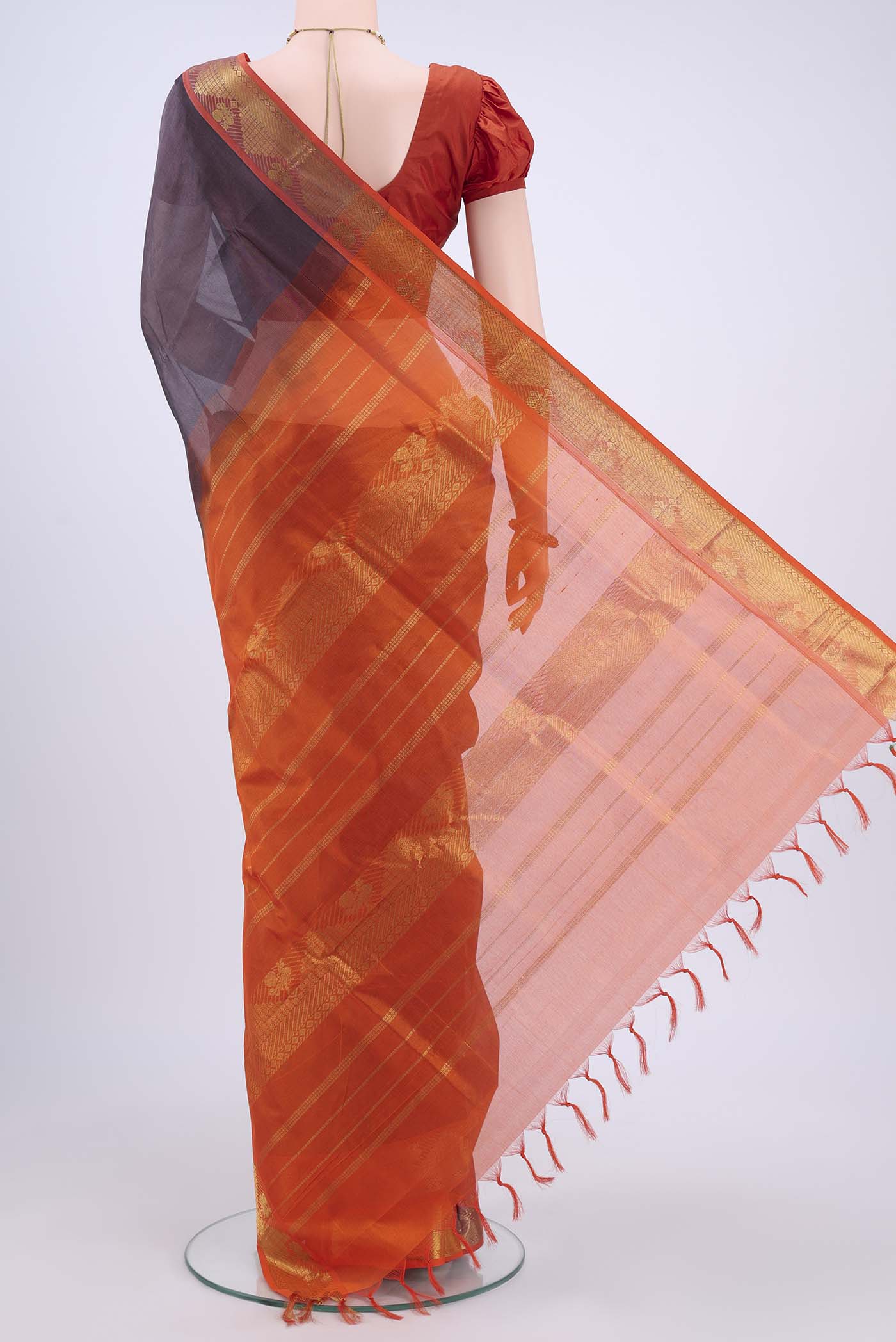 Purple Silk Cotton Saree - Image 3