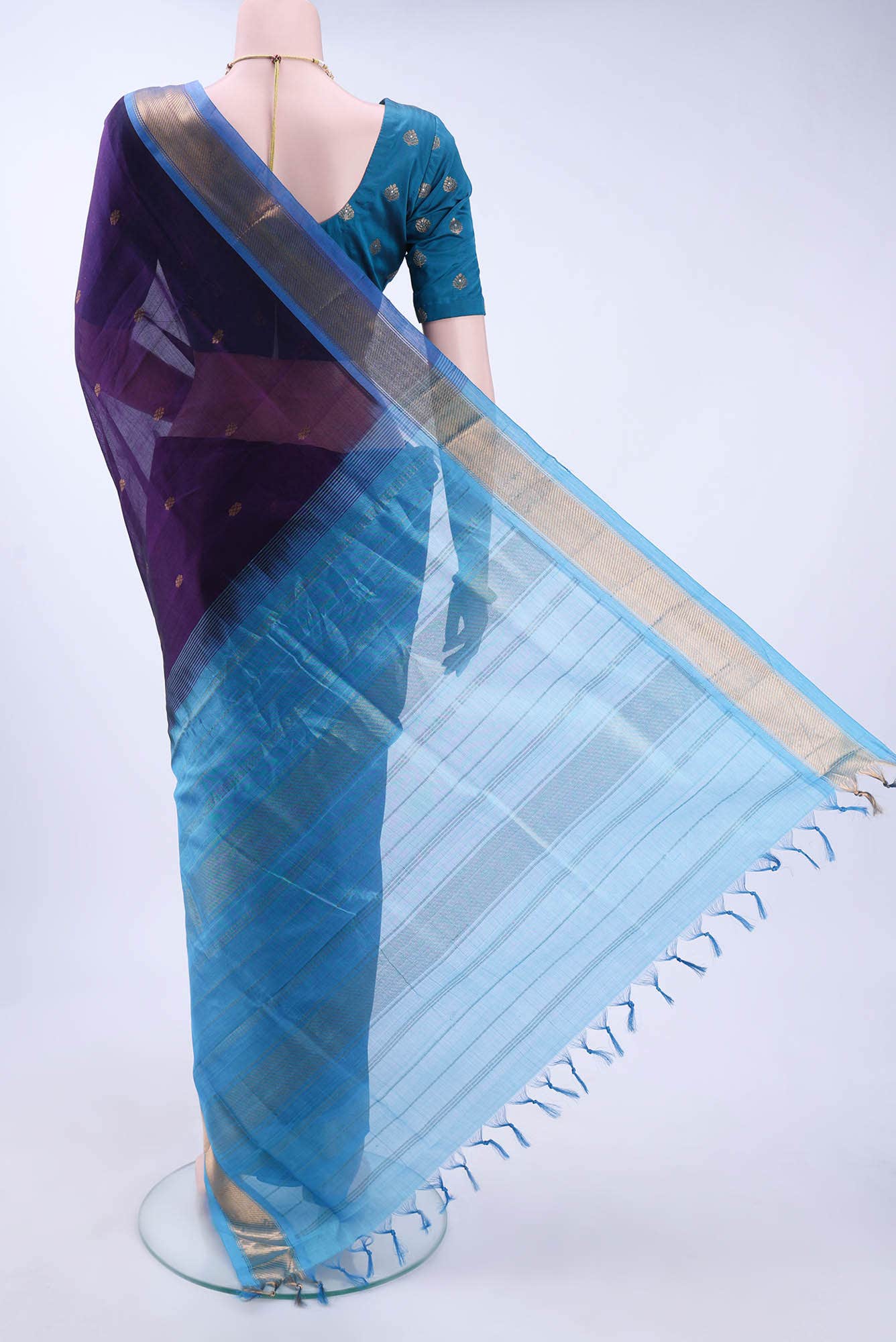 Purple Silk Cotton Saree - Image 3