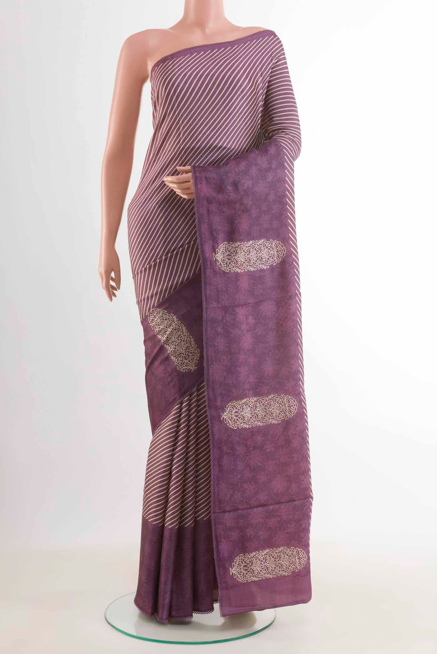 Lavender Tussar Silk Saree