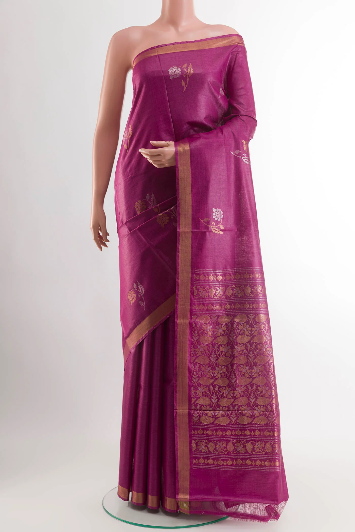 Magenta Tussar Silk Saree