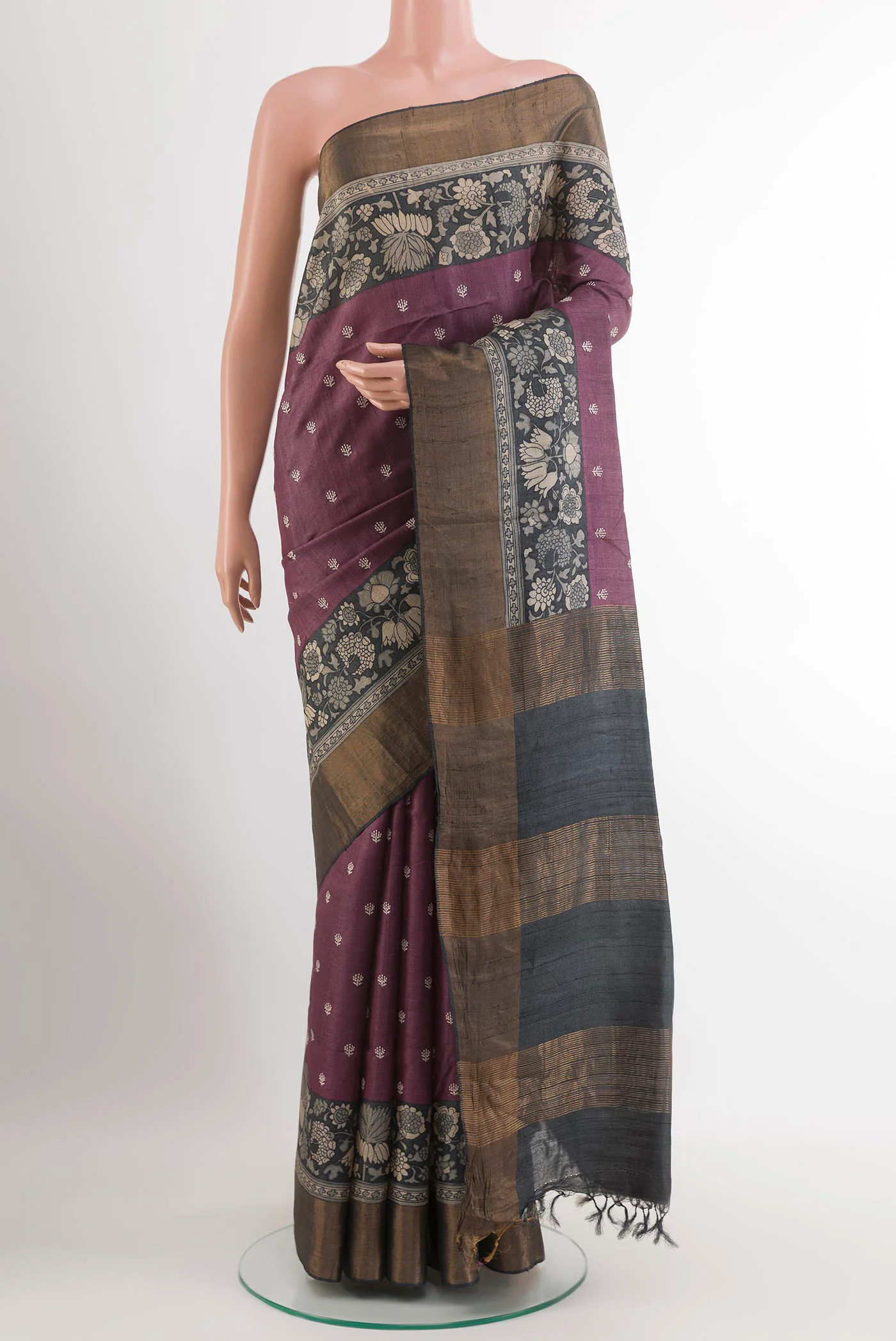 Purple Tussar Silk Saree