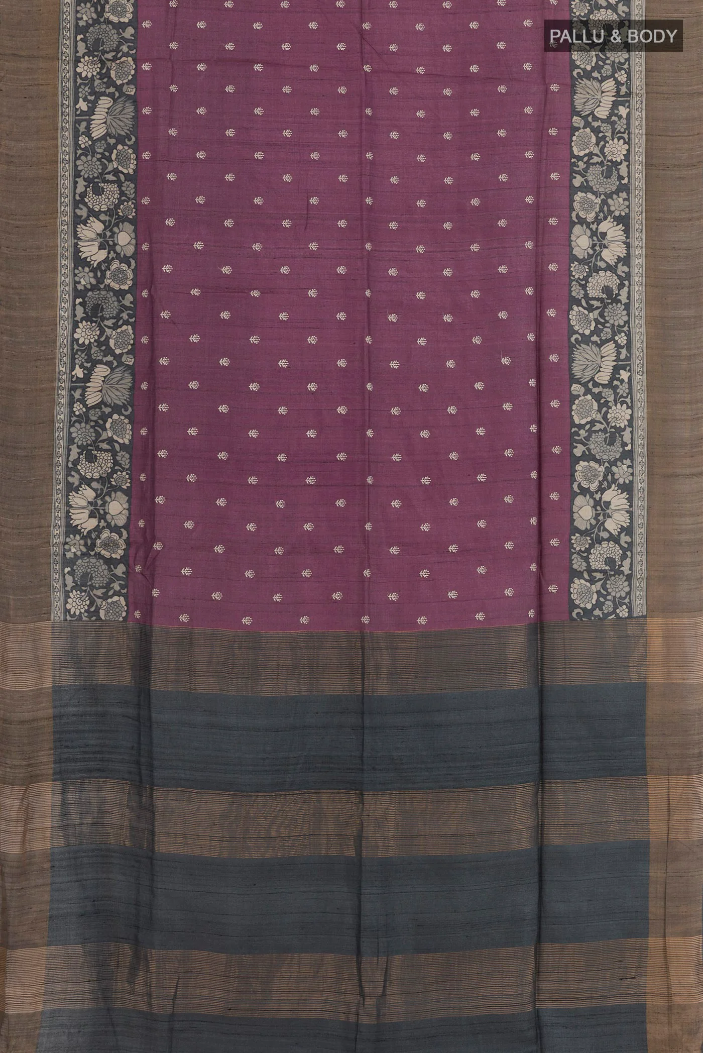 Purple Tussar Silk Saree - Image 3