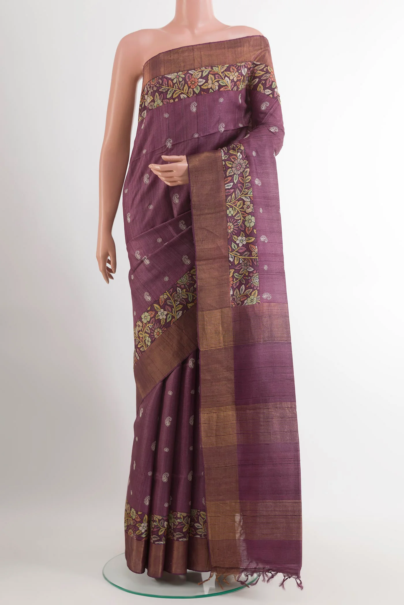 Purple Tussar Silk Saree