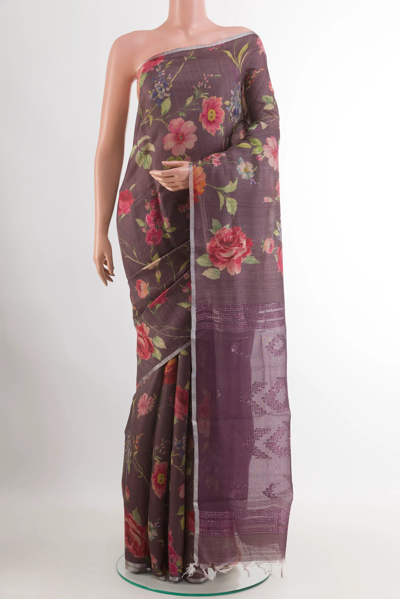 Purple Tussar Silk Saree