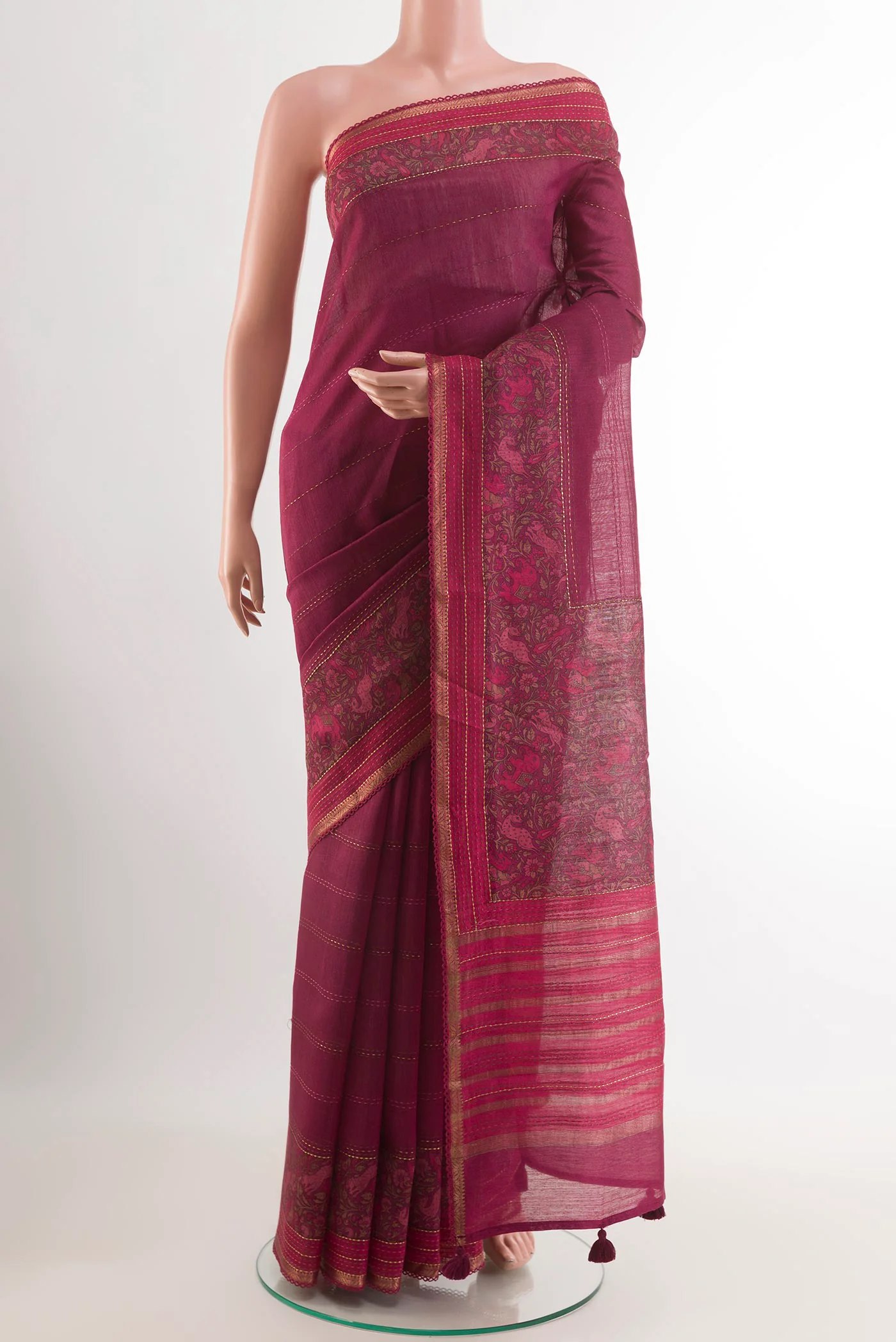 Magenta Tussar Silk Saree