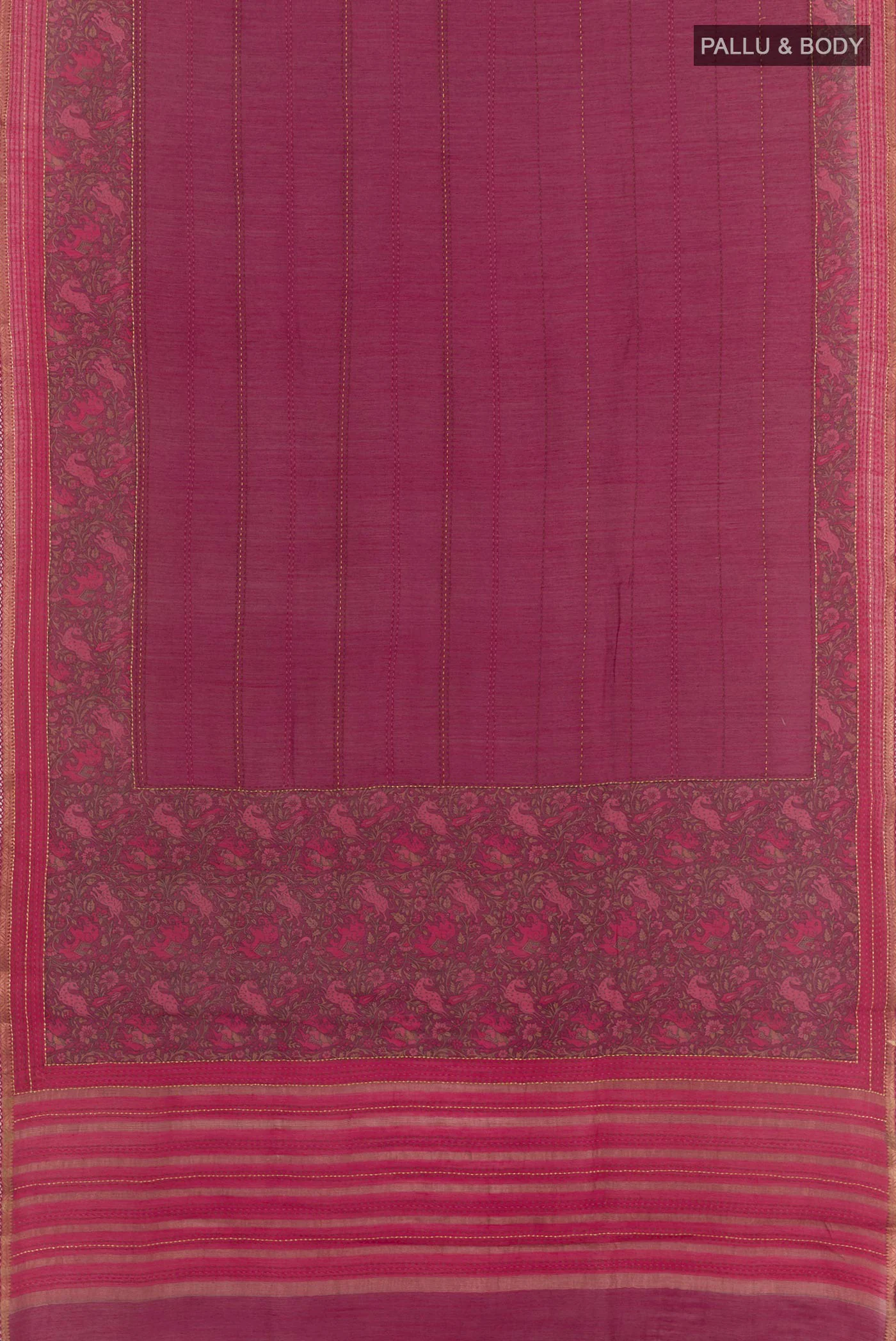 Magenta Tussar Silk Saree - Image 3
