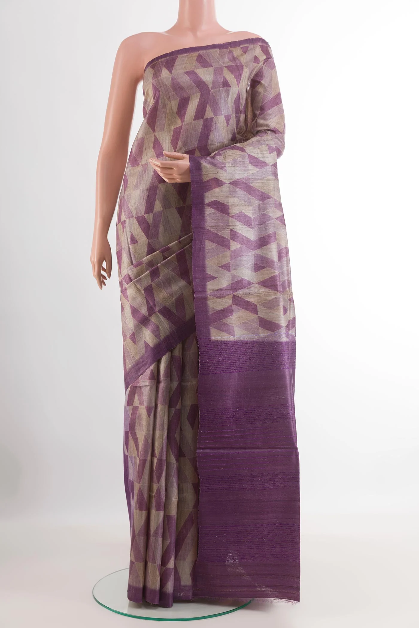 Lavender Tussar Silk Saree