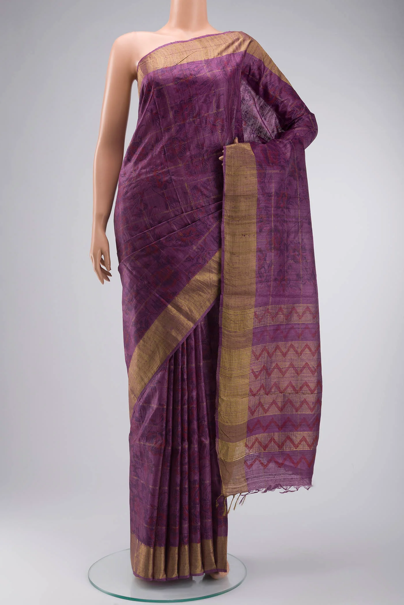 Purple Tussar Silk Saree