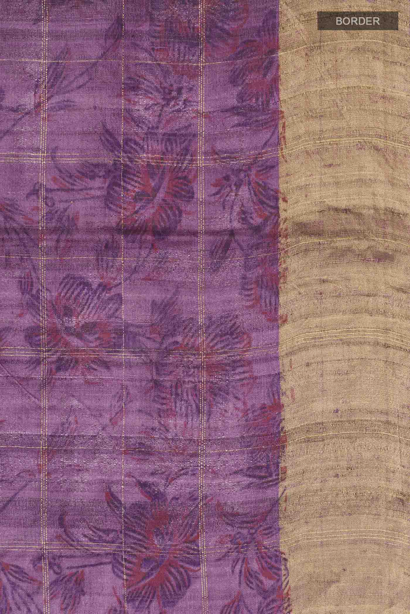 Purple Tussar Silk Saree - Image 3