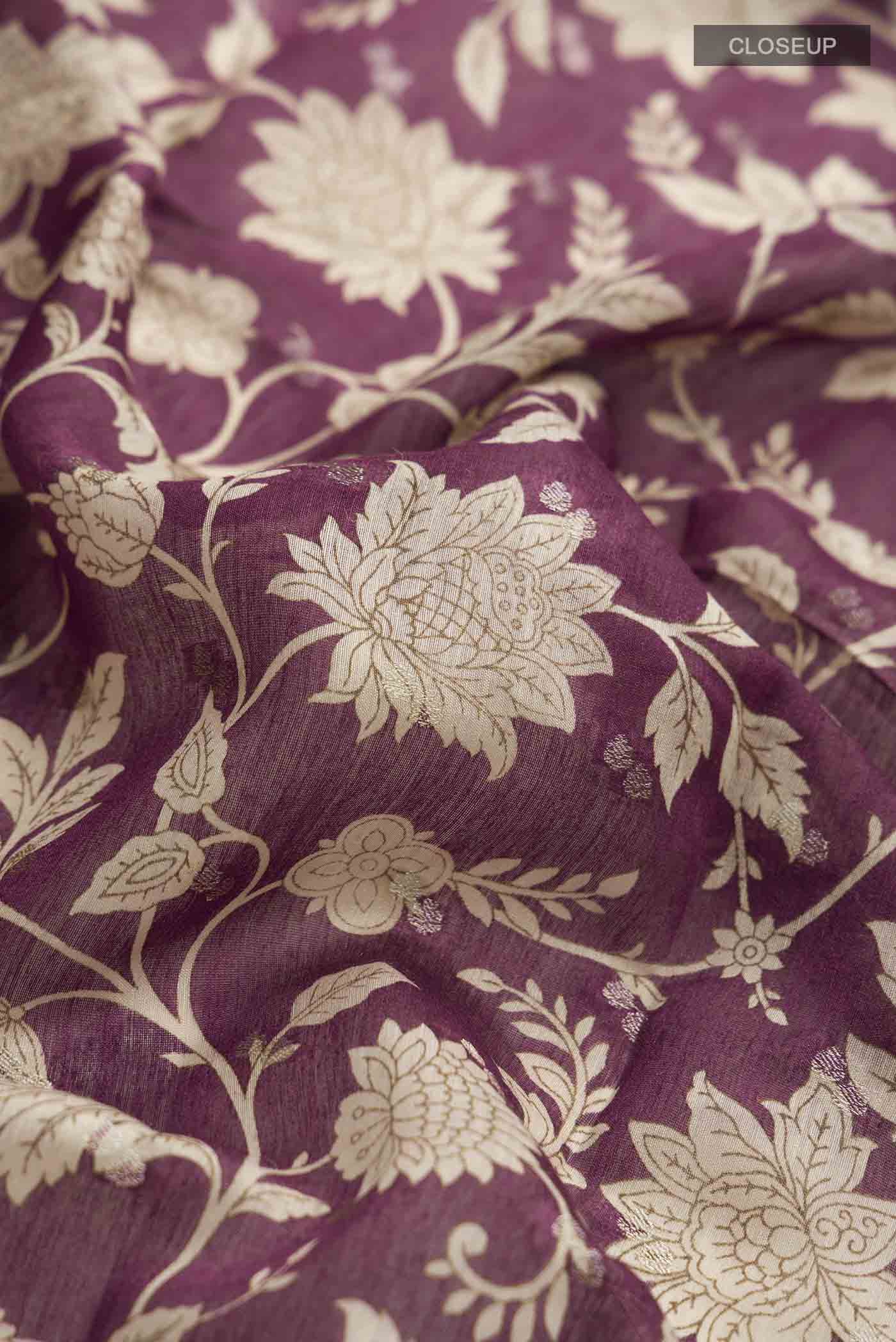 Purple Tussar Silk Saree - Image 2