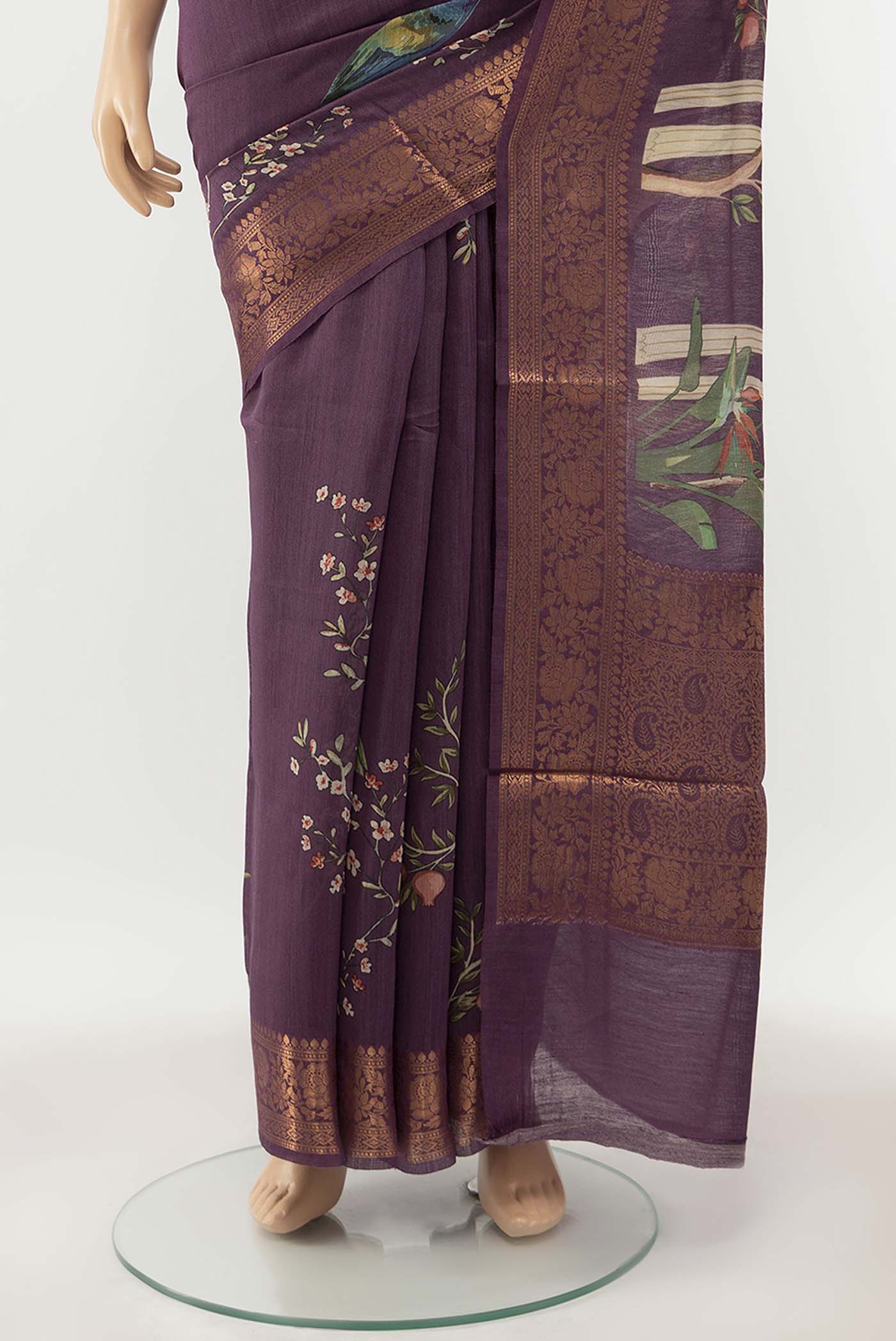 Purple Tussar Silk Saree - Image 3