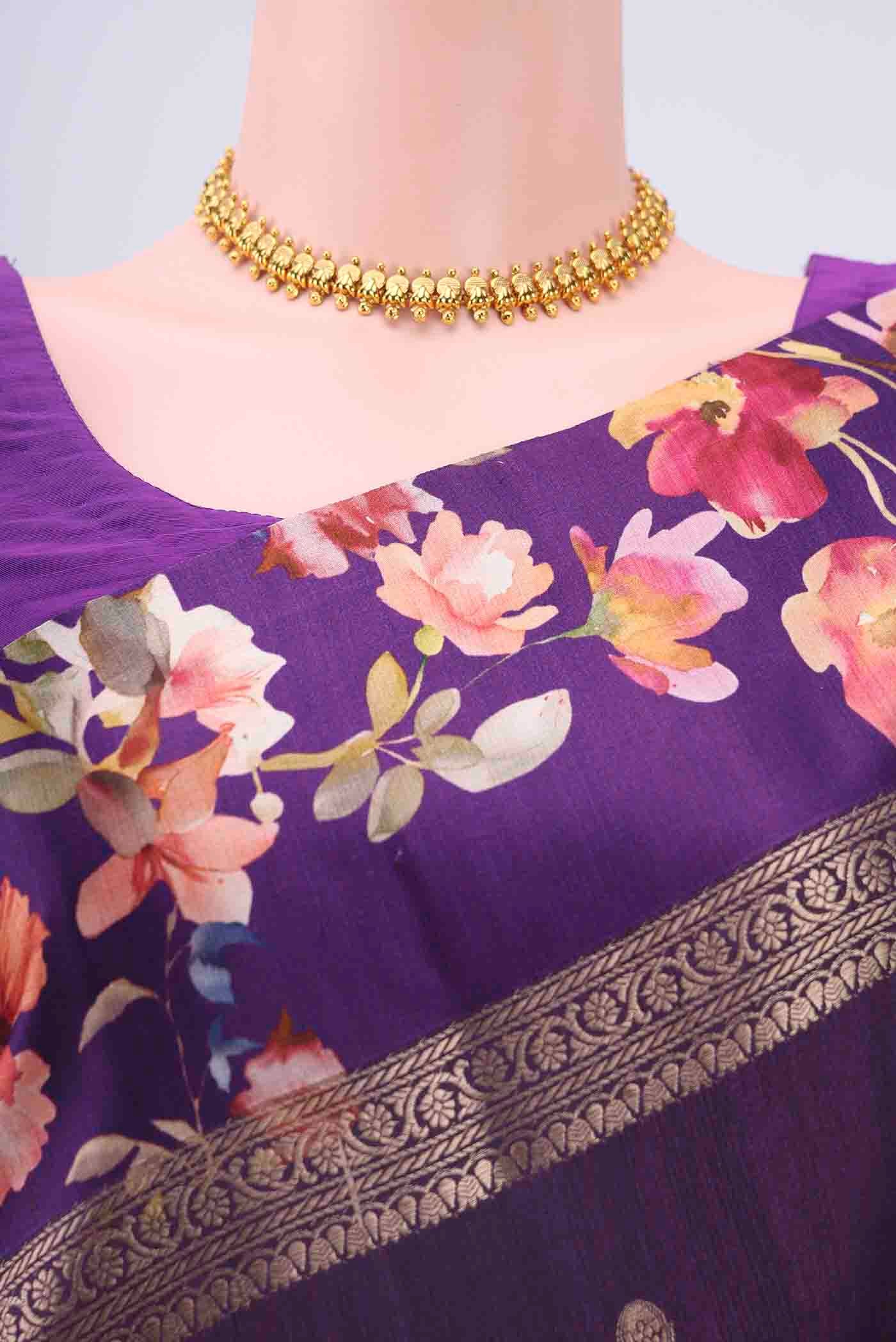 Purple Tussar Silk Saree - Image 2