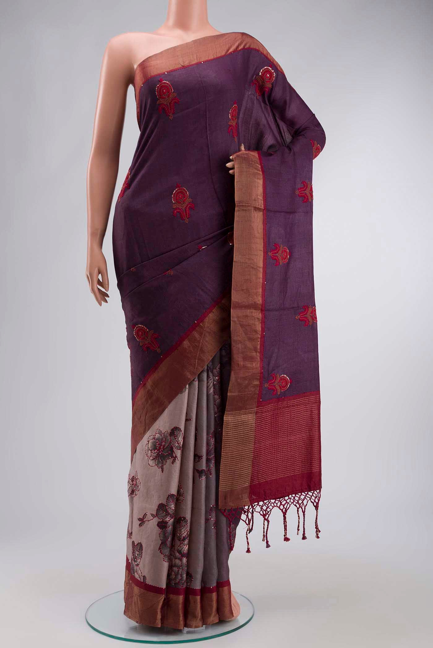 Purple Tussar Silk Saree