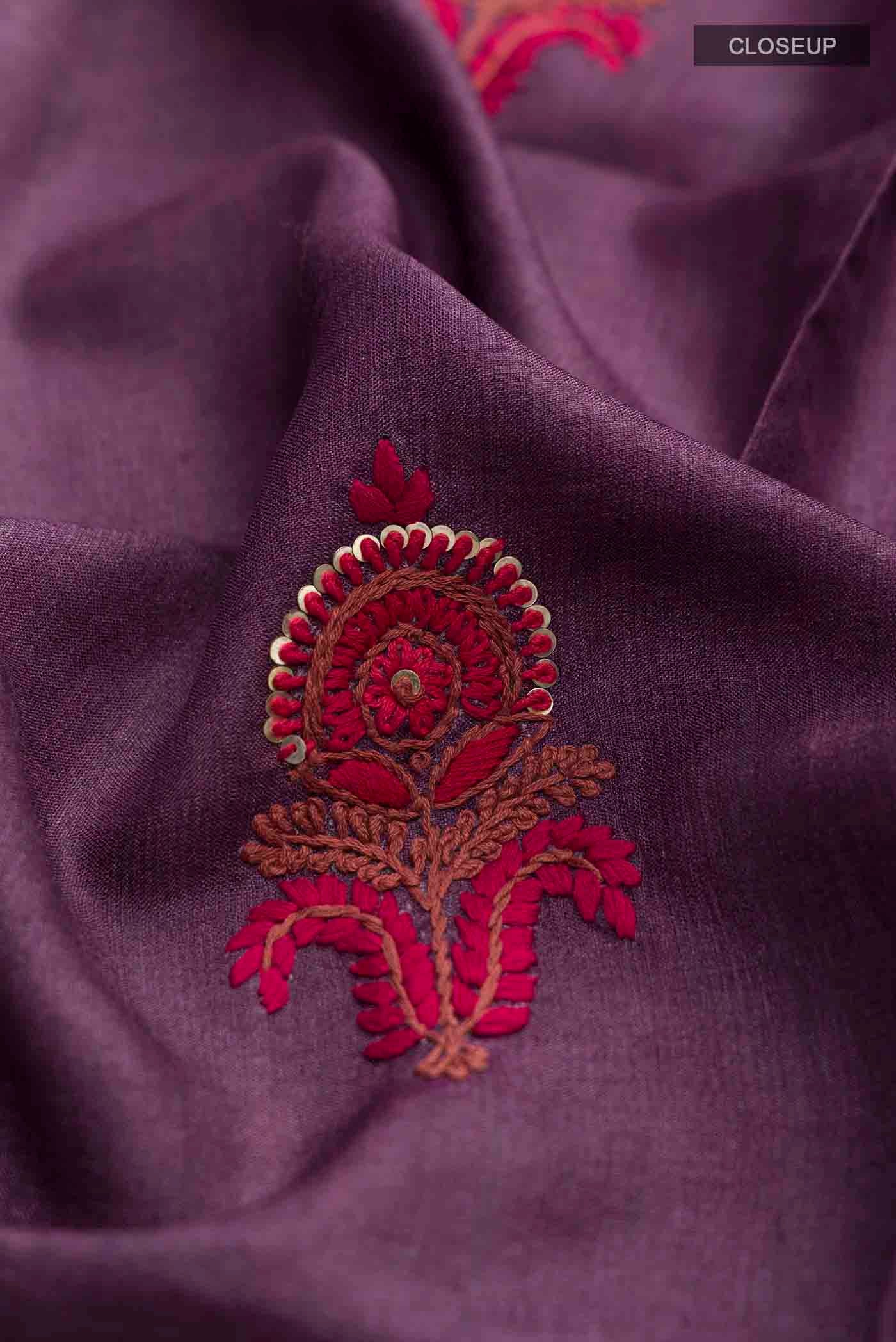 Purple Tussar Silk Saree - Image 2