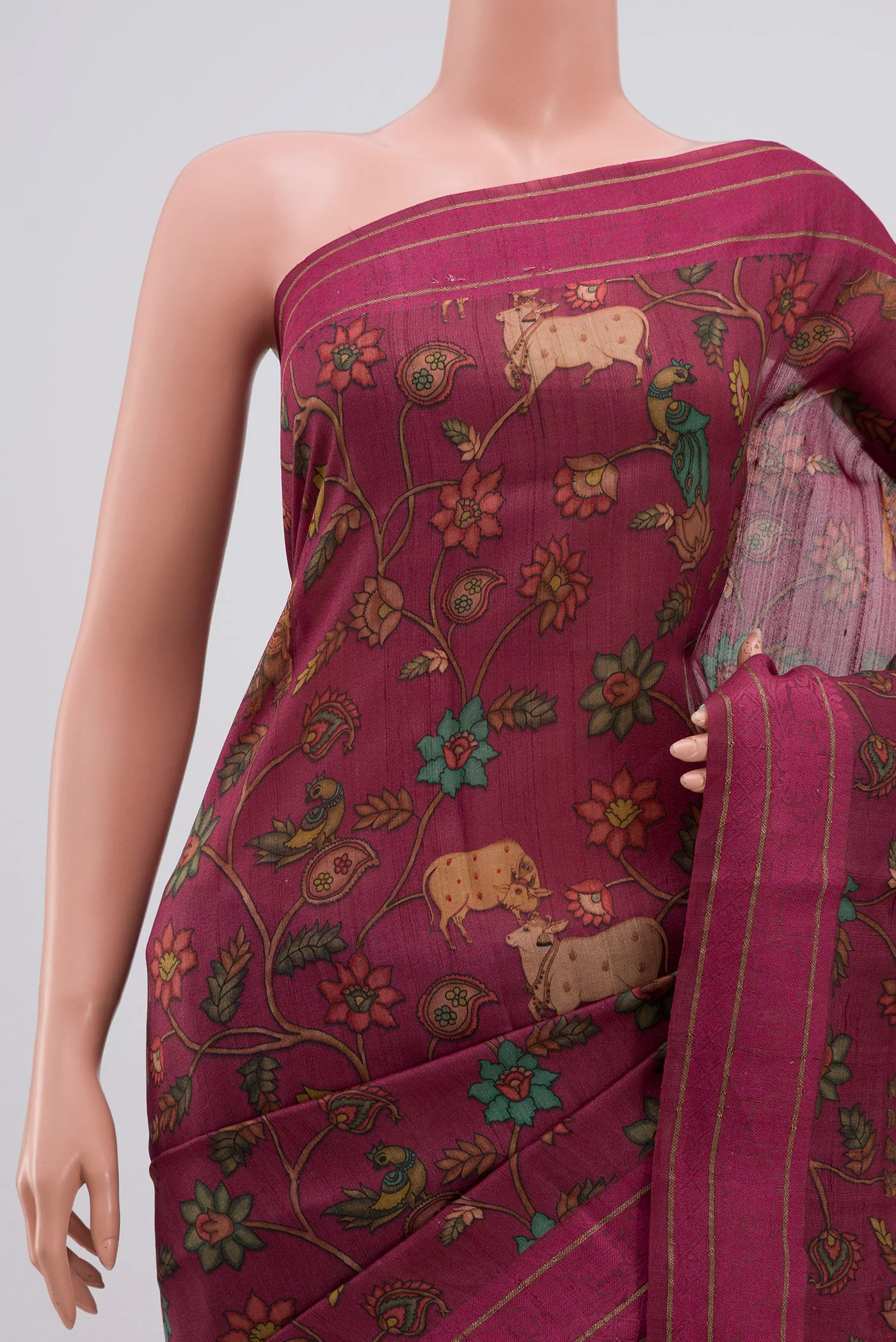 Magenta Tussar Silk Saree - Image 2