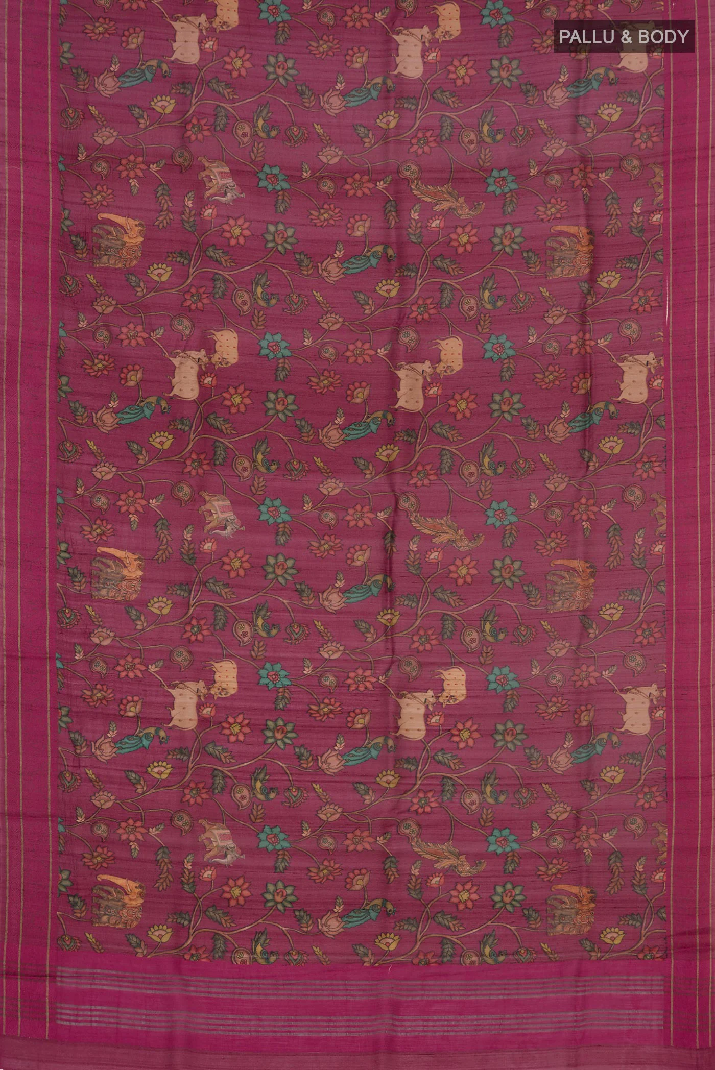 Magenta Tussar Silk Saree - Image 5