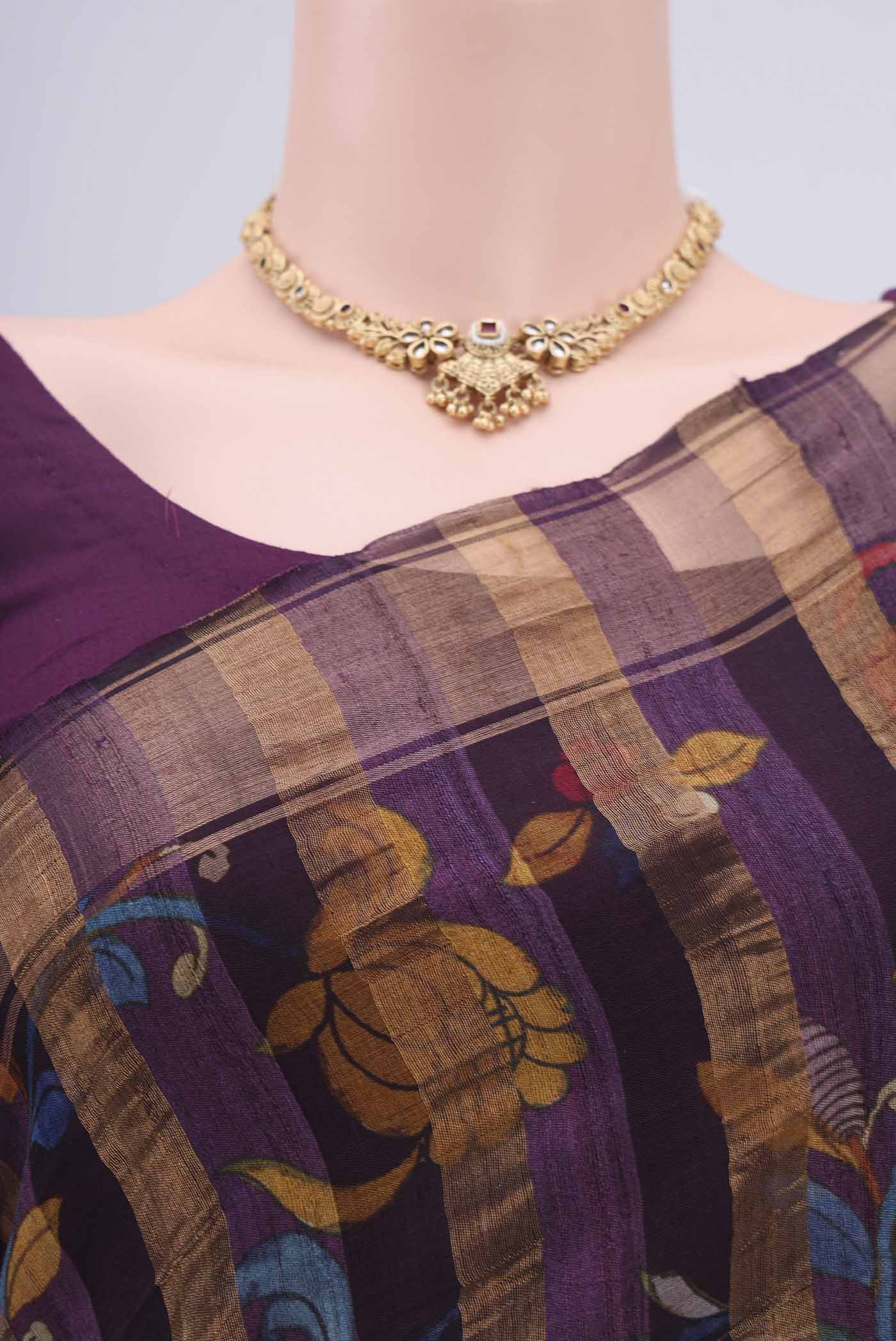 Purple Tussar Silk Saree - Image 2