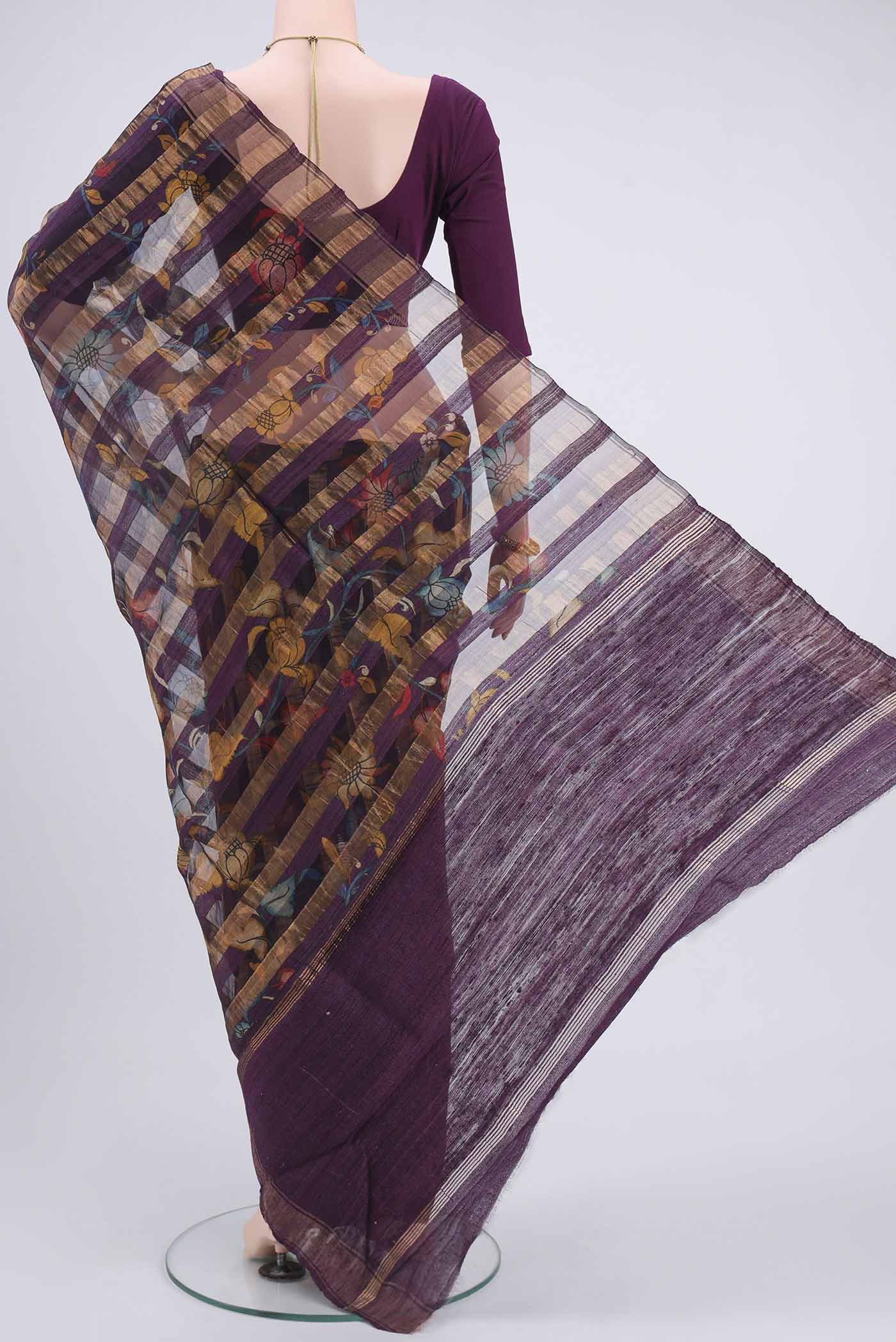 Purple Tussar Silk Saree - Image 3