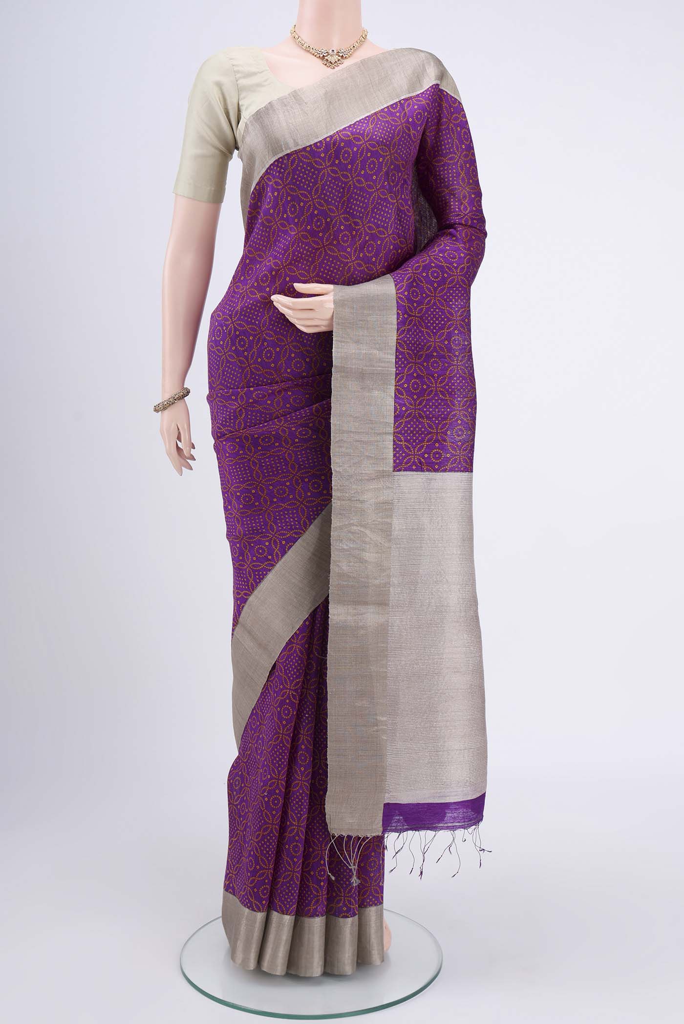 Purple Tussar Silk Saree - Image 2