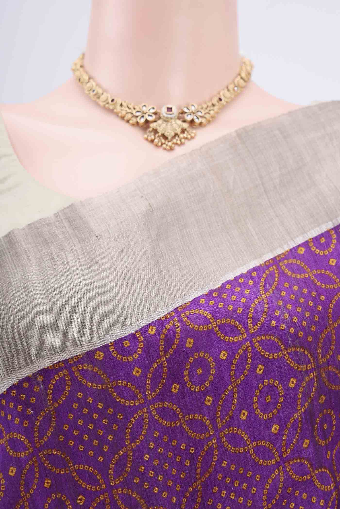Purple Tussar Silk Saree - Image 3