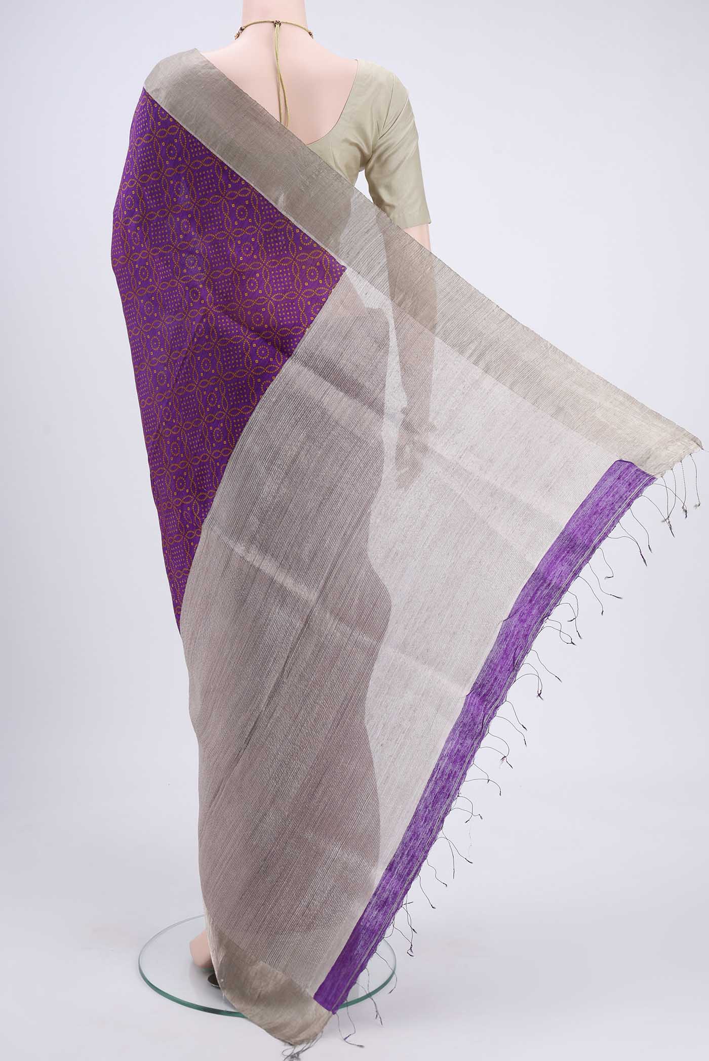Purple Tussar Silk Saree - Image 4